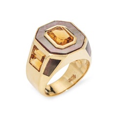 French Arfan Ring Citrine MOP Sz 6 18k Yellow Gold Square Cocktail Jewelry
