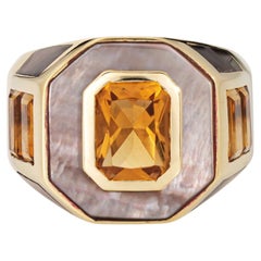 French Arfan Ring Citrine MOP Sz 6 18k Yellow Gold Square Cocktail Jewelry