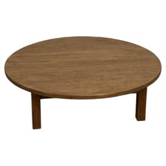 Retro French arge circular coffee table from the 1950s, in oak