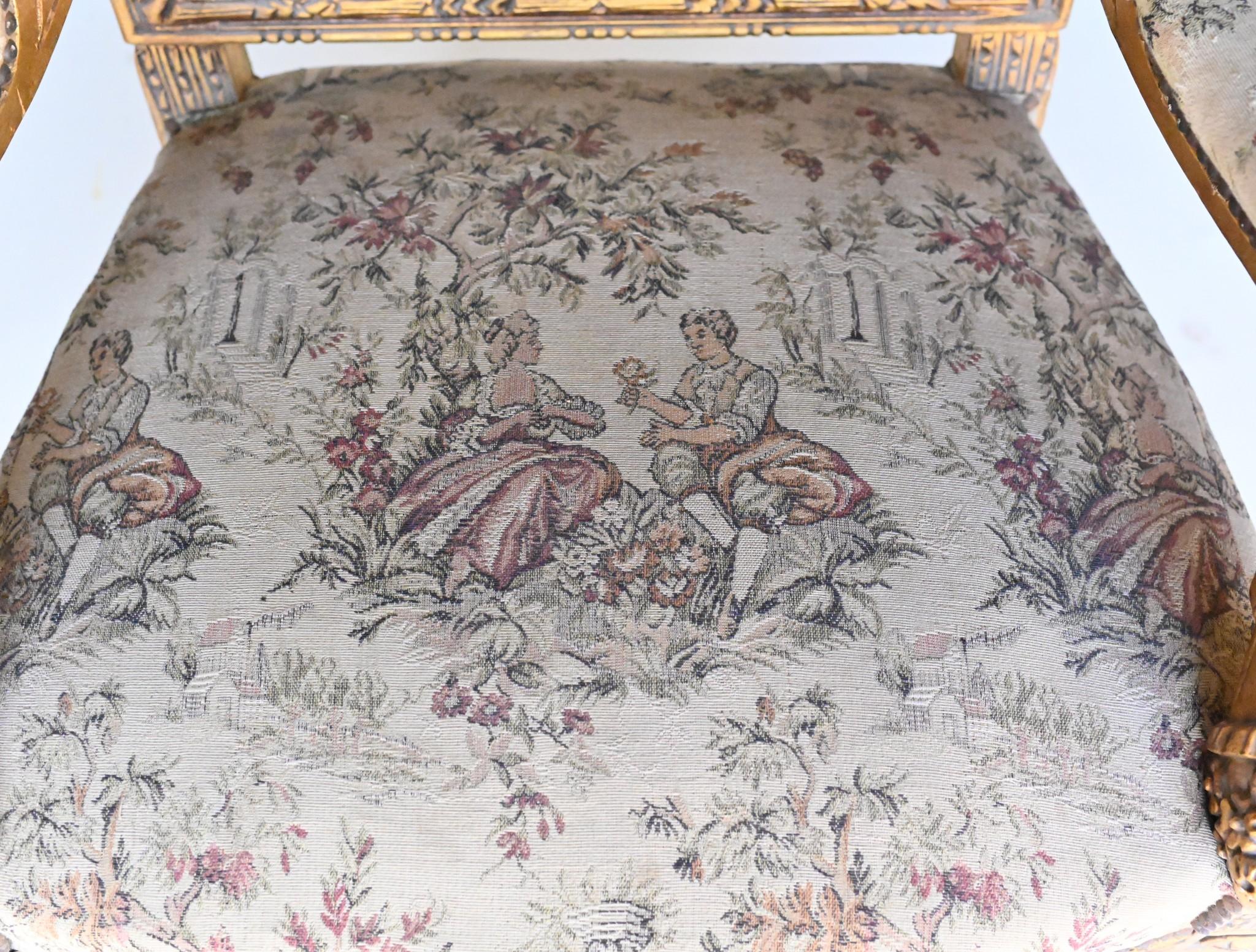 French Arm Chairs Gilt Seats Empire Hand Carved For Sale 1