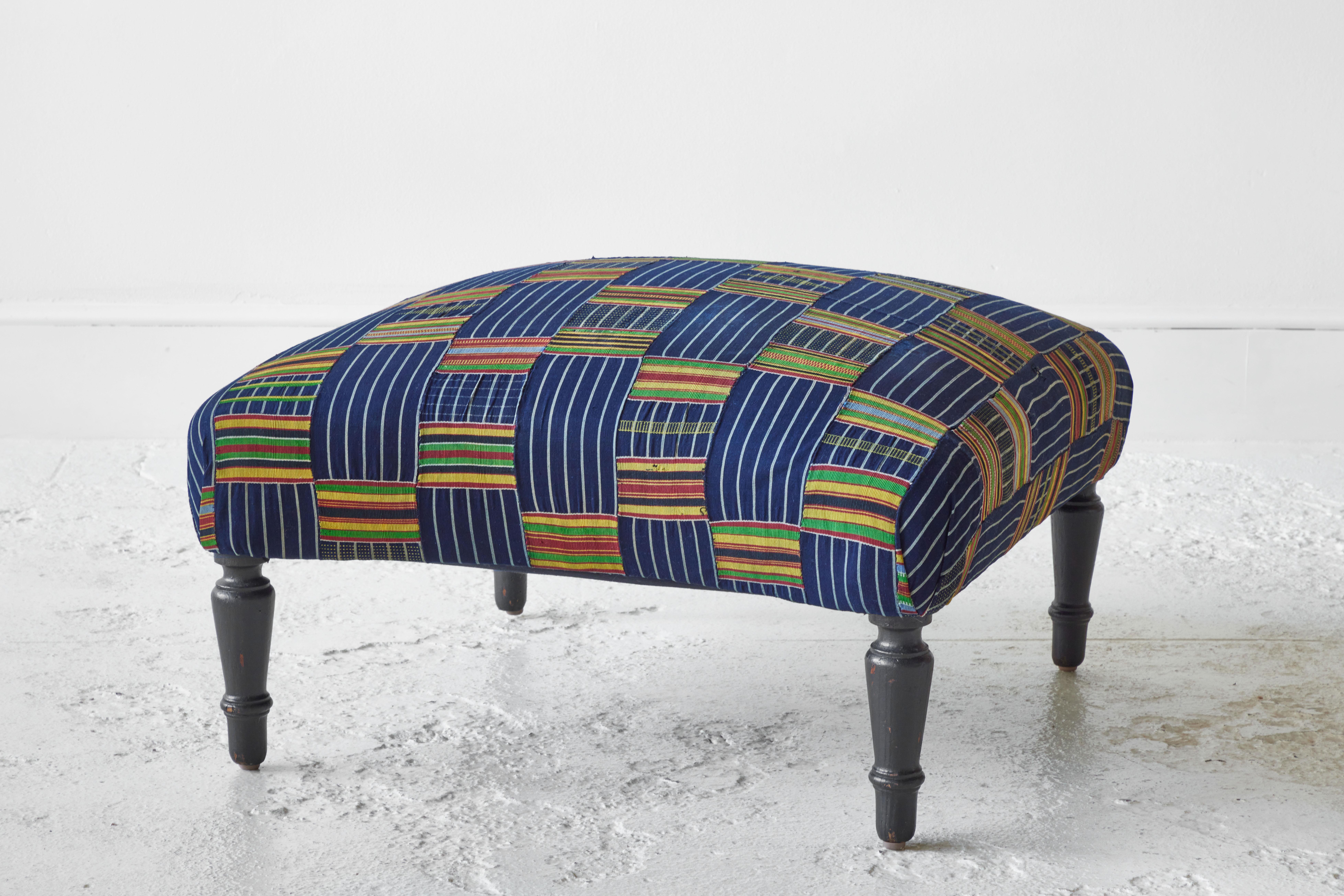 French Armchair and Ottoman in African Ewe Fabric 5