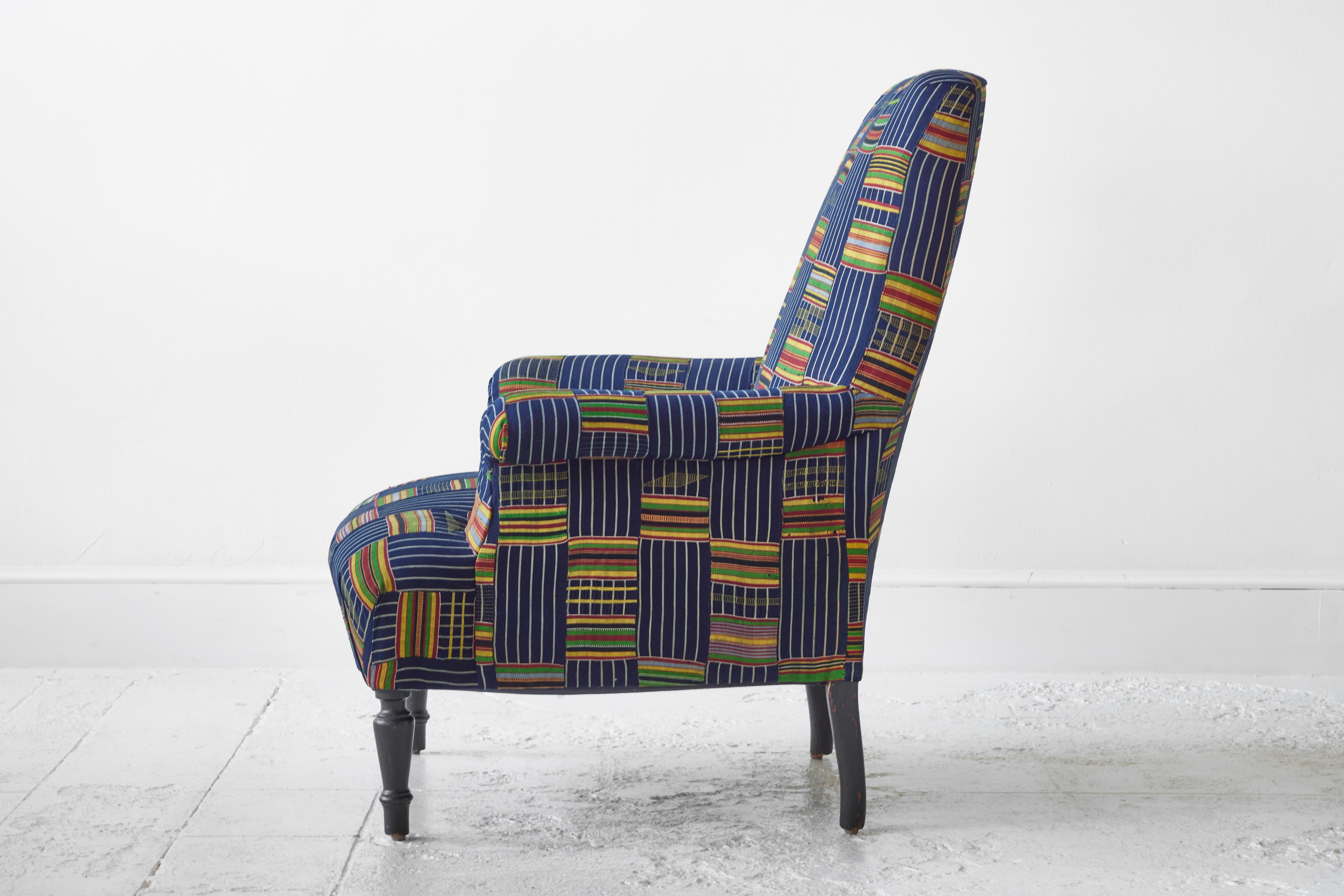 20th Century French Armchair and Ottoman in African Ewe Fabric