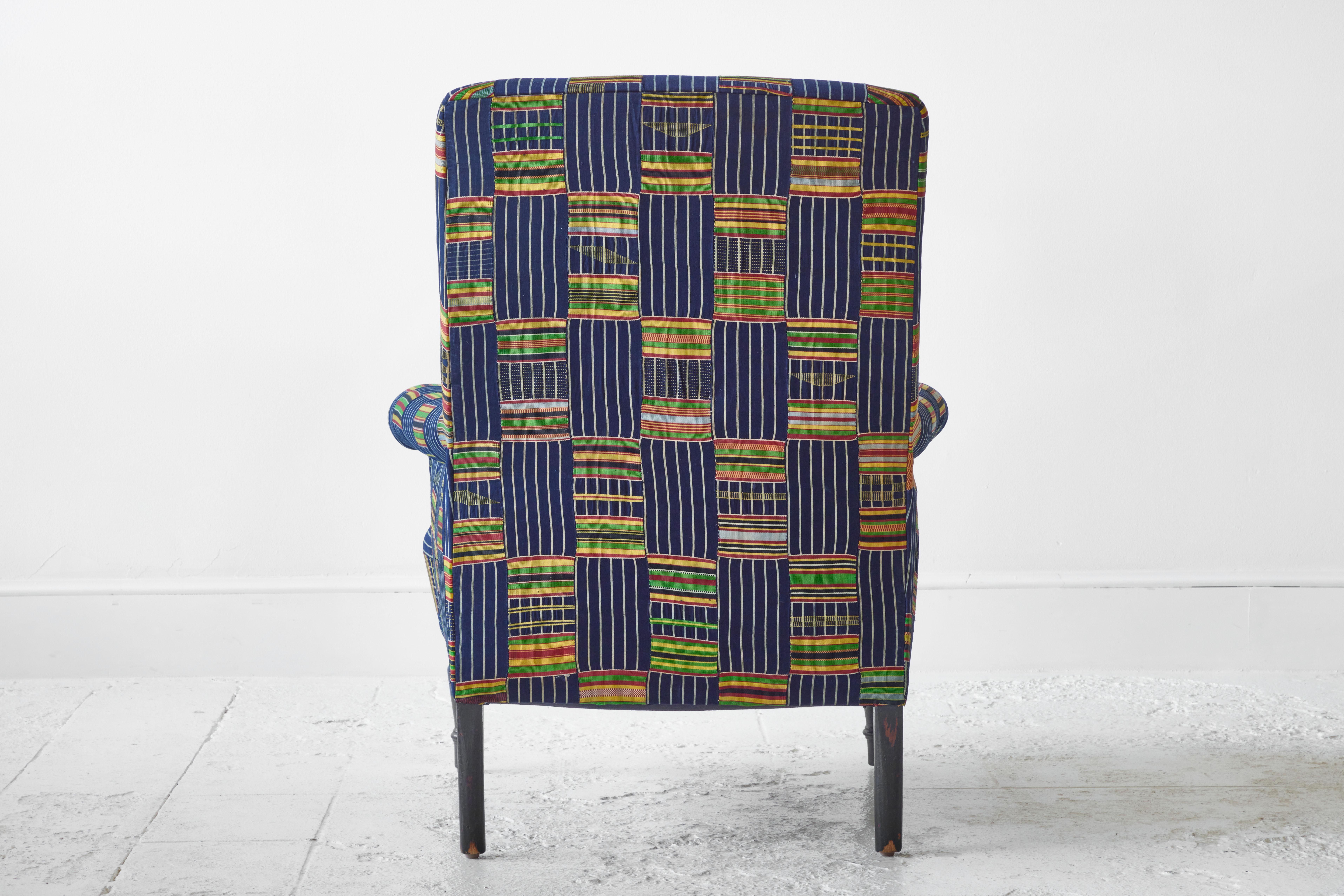 French Armchair and Ottoman in African Ewe Fabric 1