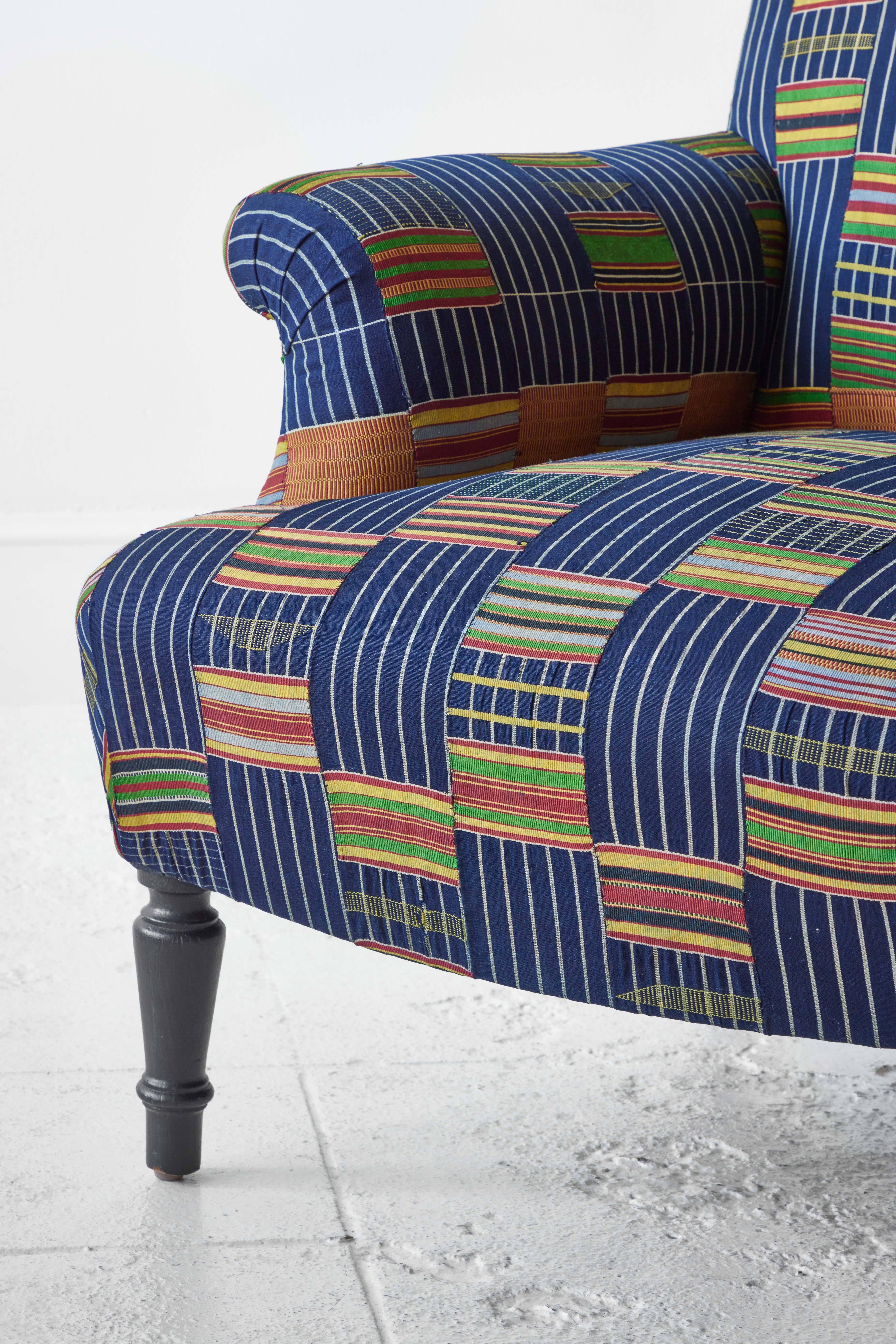 French Armchair and Ottoman in African Ewe Fabric 2