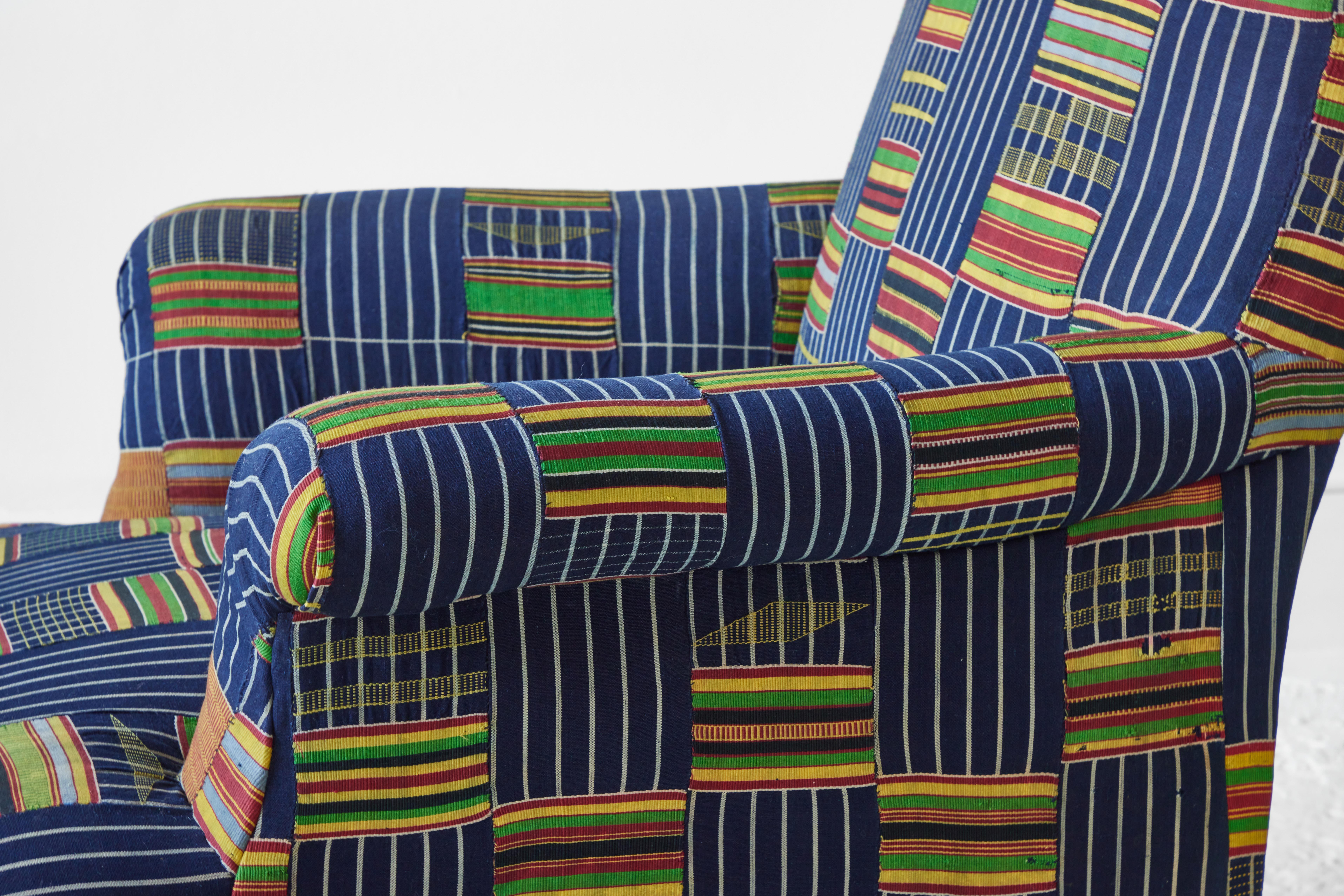 French Armchair and Ottoman in African Ewe Fabric 3