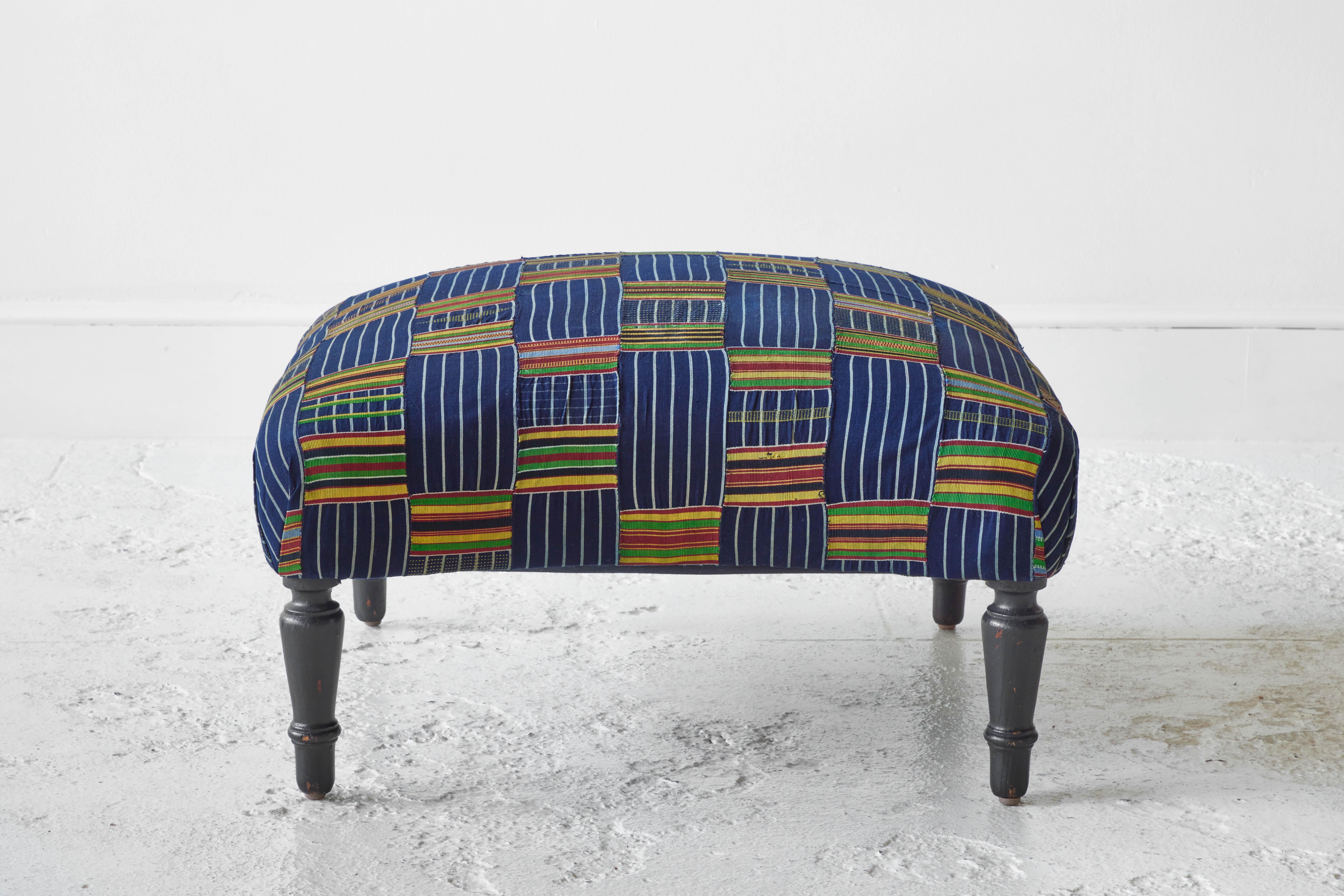 French Armchair and Ottoman in African Ewe Fabric 4
