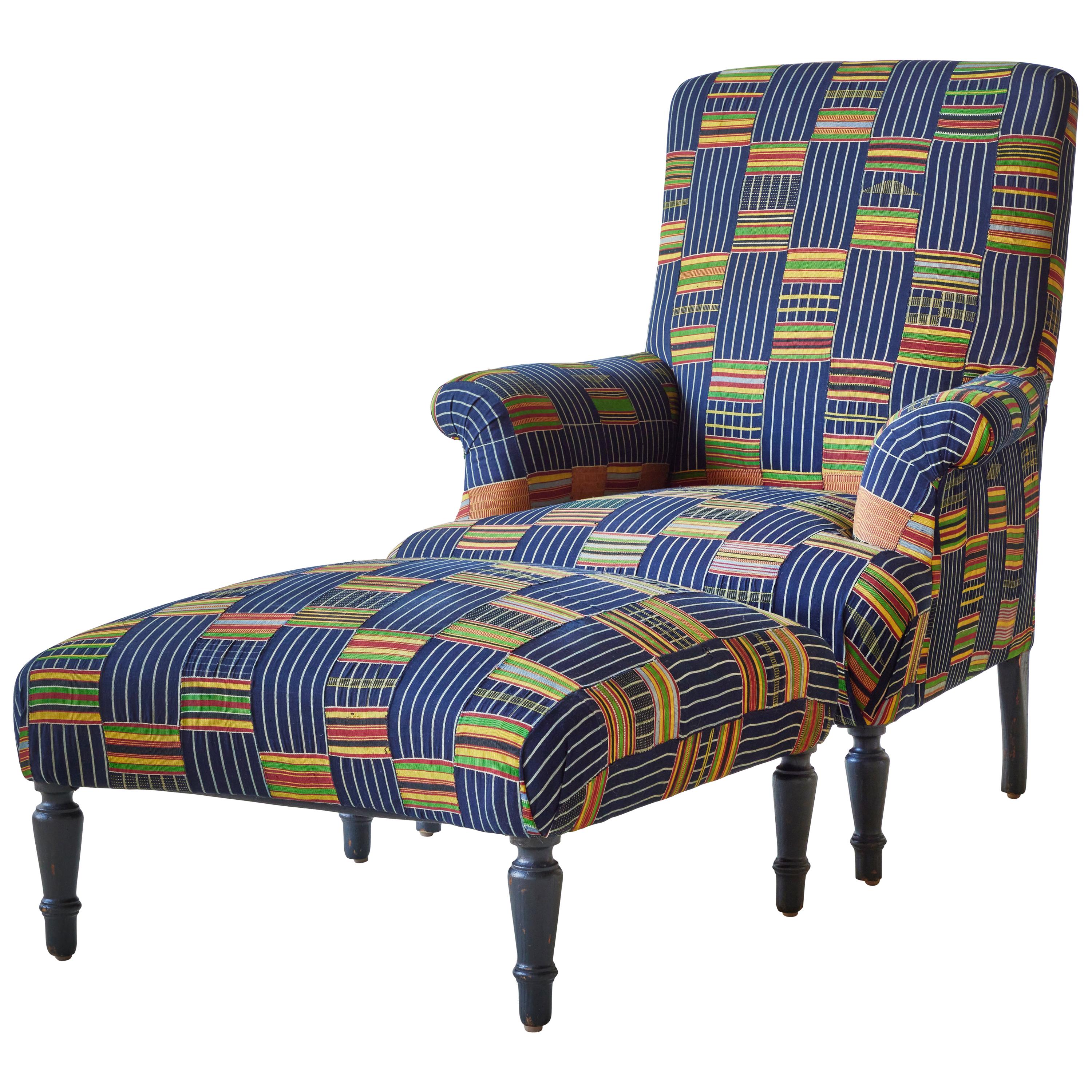 French Armchair and Ottoman in African Ewe Fabric