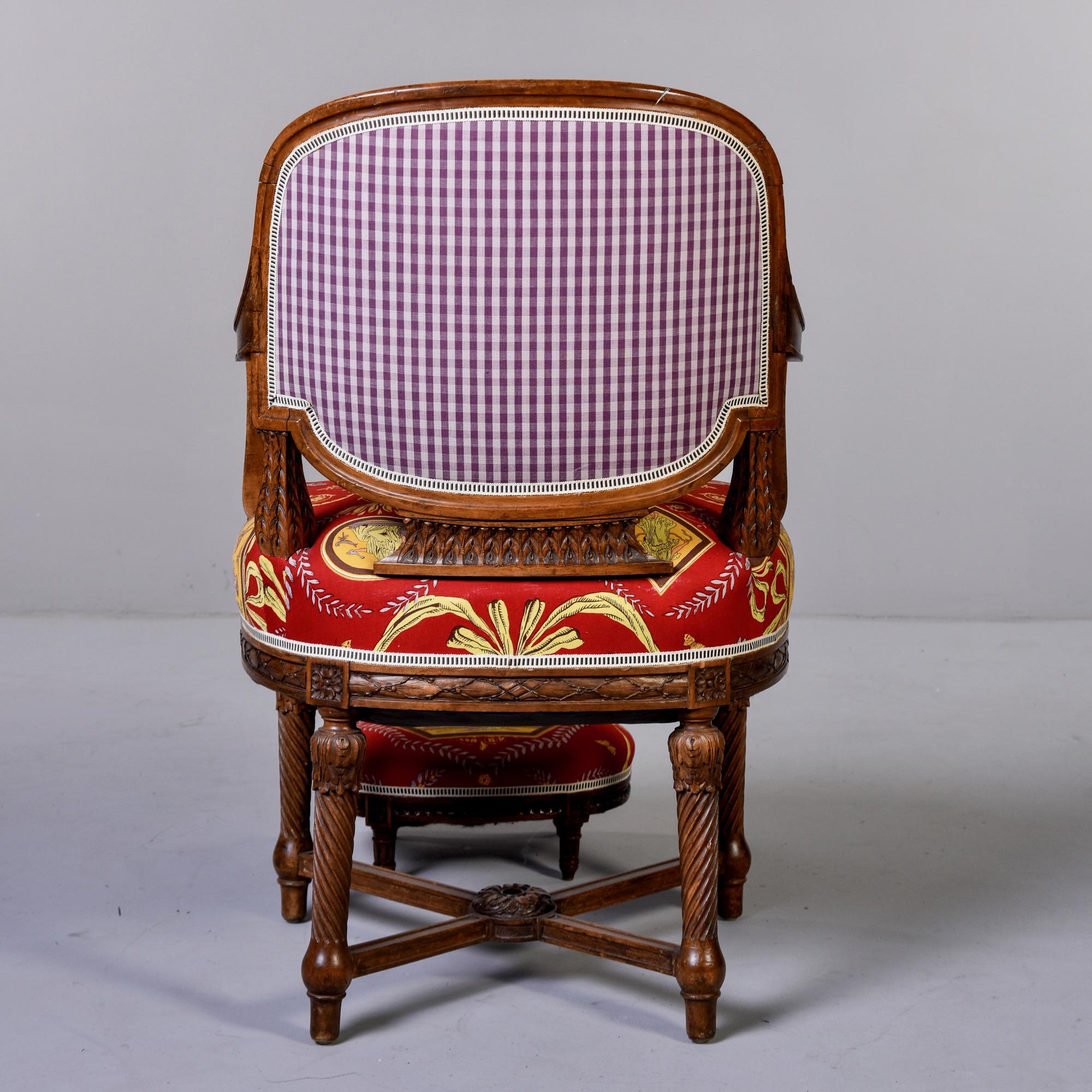 French Armchair and Stool in Fortuny Fabric 3