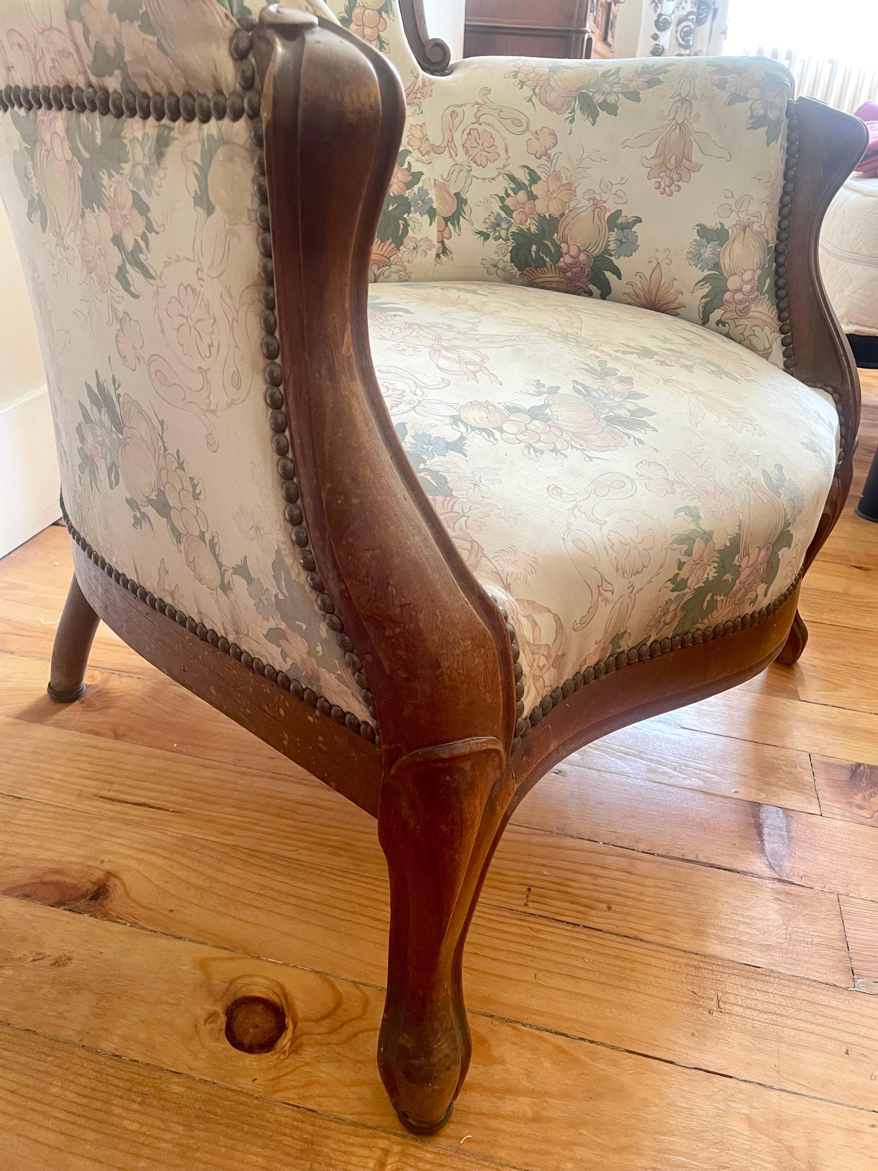 French Armchair Bergere Louis-Philippe Period, Louis XV Style circa 1800, France For Sale 4