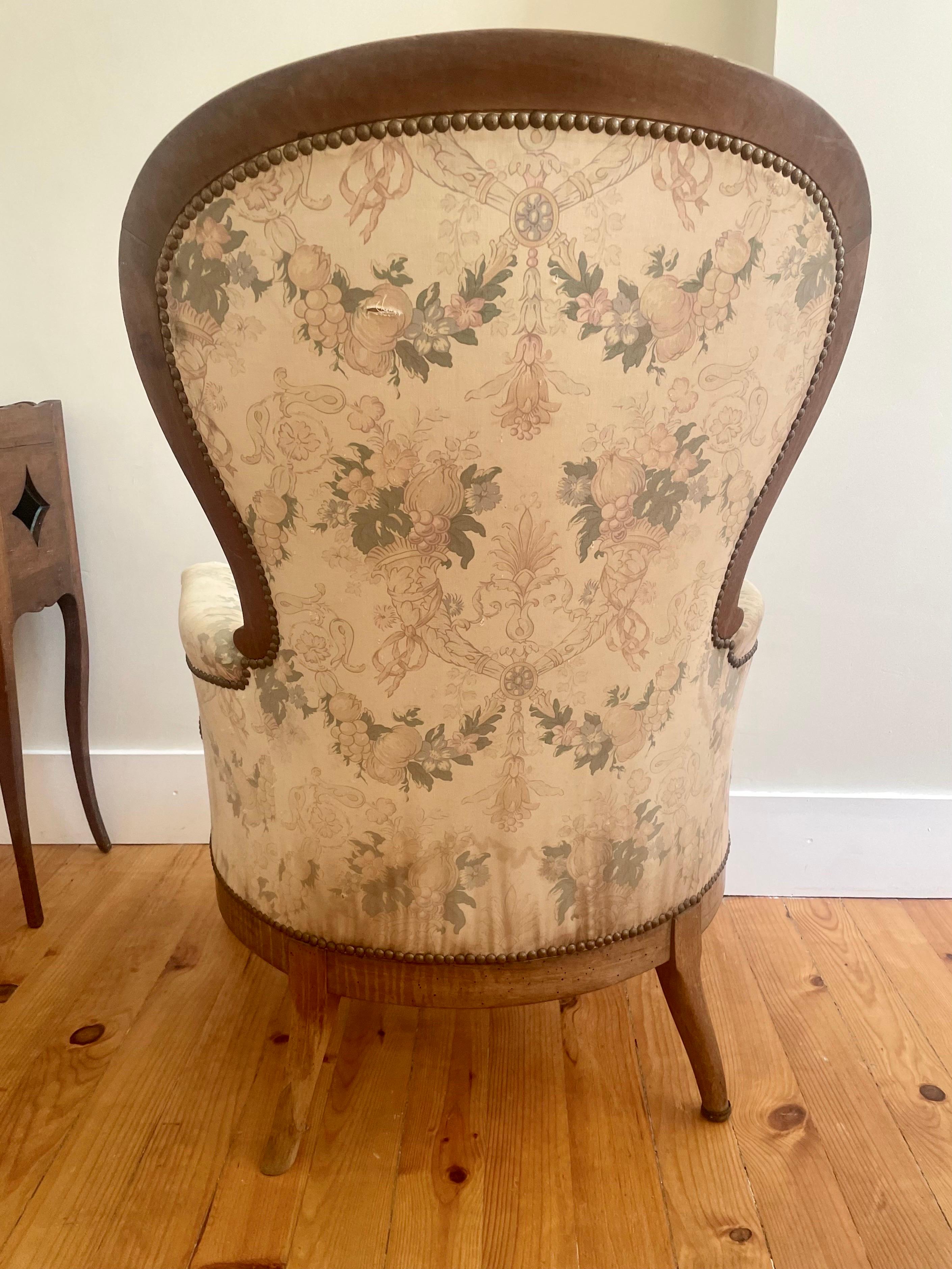 French Armchair Bergere Louis-Philippe Period, Louis XV Style circa 1800, France For Sale 8