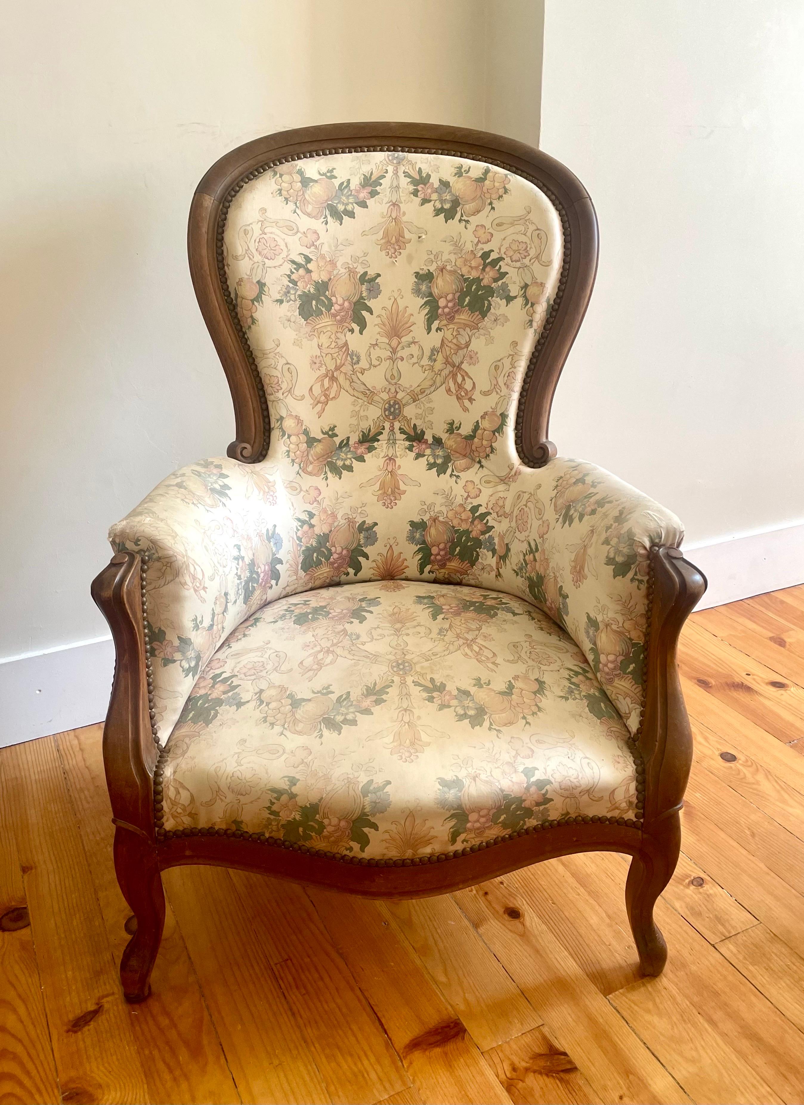 French Armchair Bergere Louis-Philippe Period, Louis XV Style circa 1800, France For Sale 1