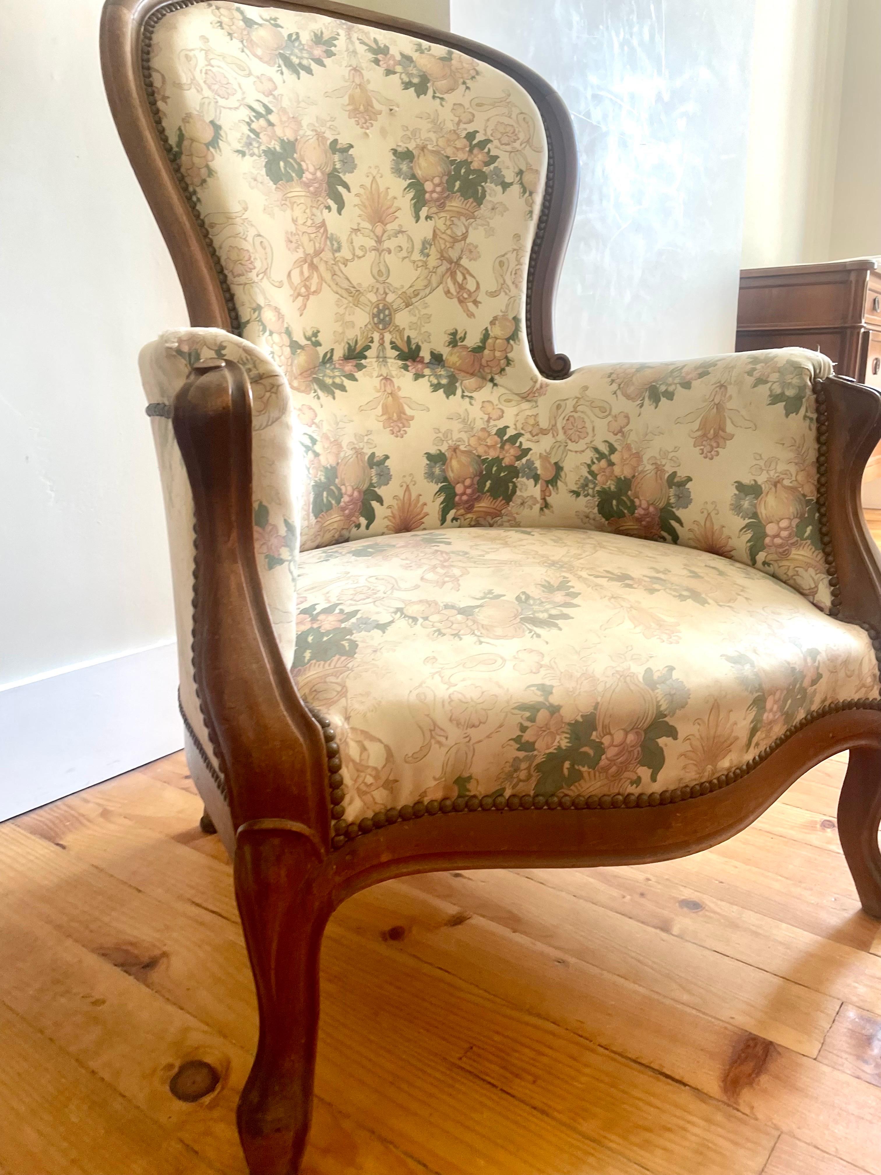 French Armchair Bergere Louis-Philippe Period, Louis XV Style circa 1800, France For Sale 3