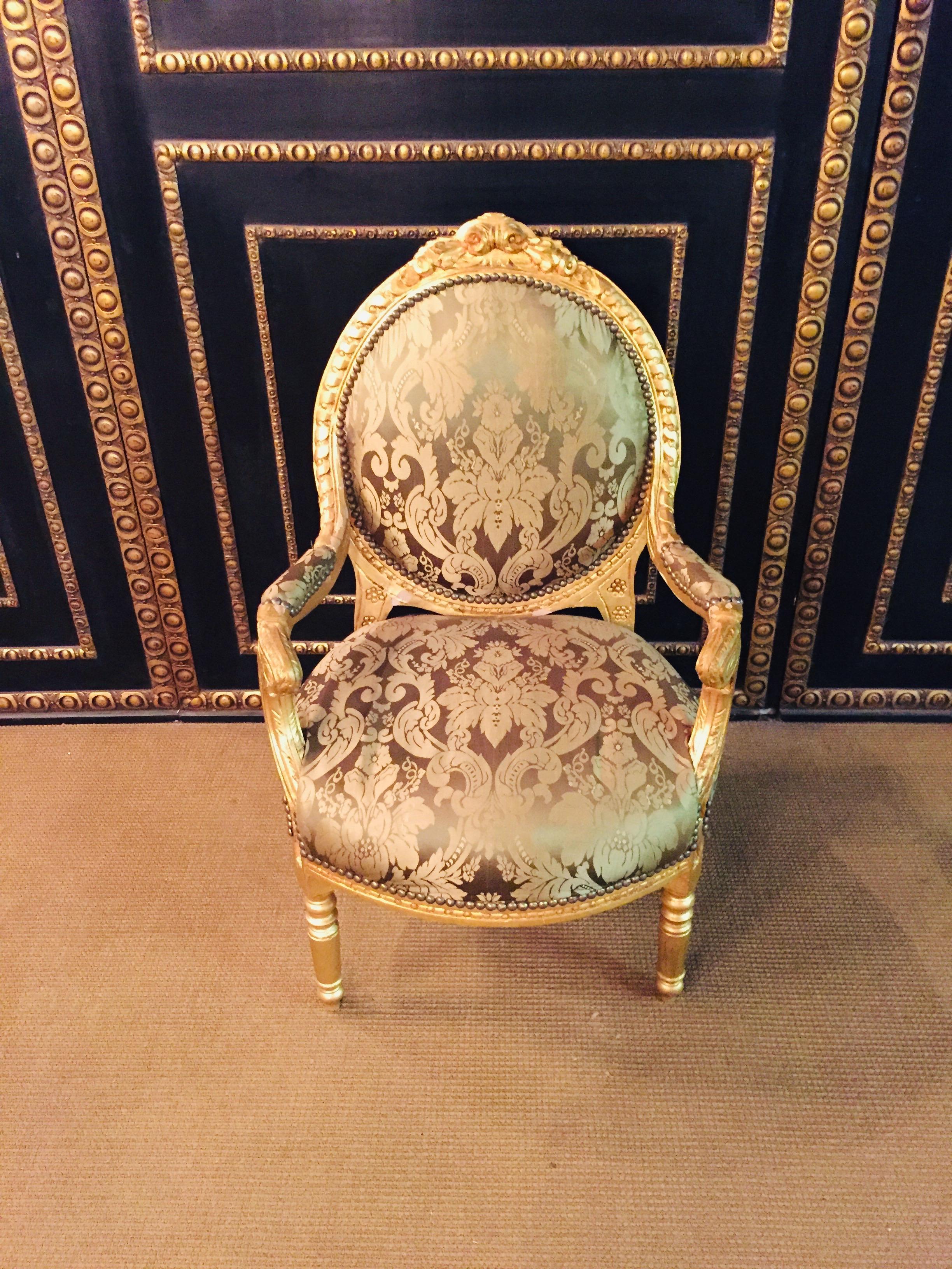 Louis XV French Armchair in Louis Seize Style Gilded