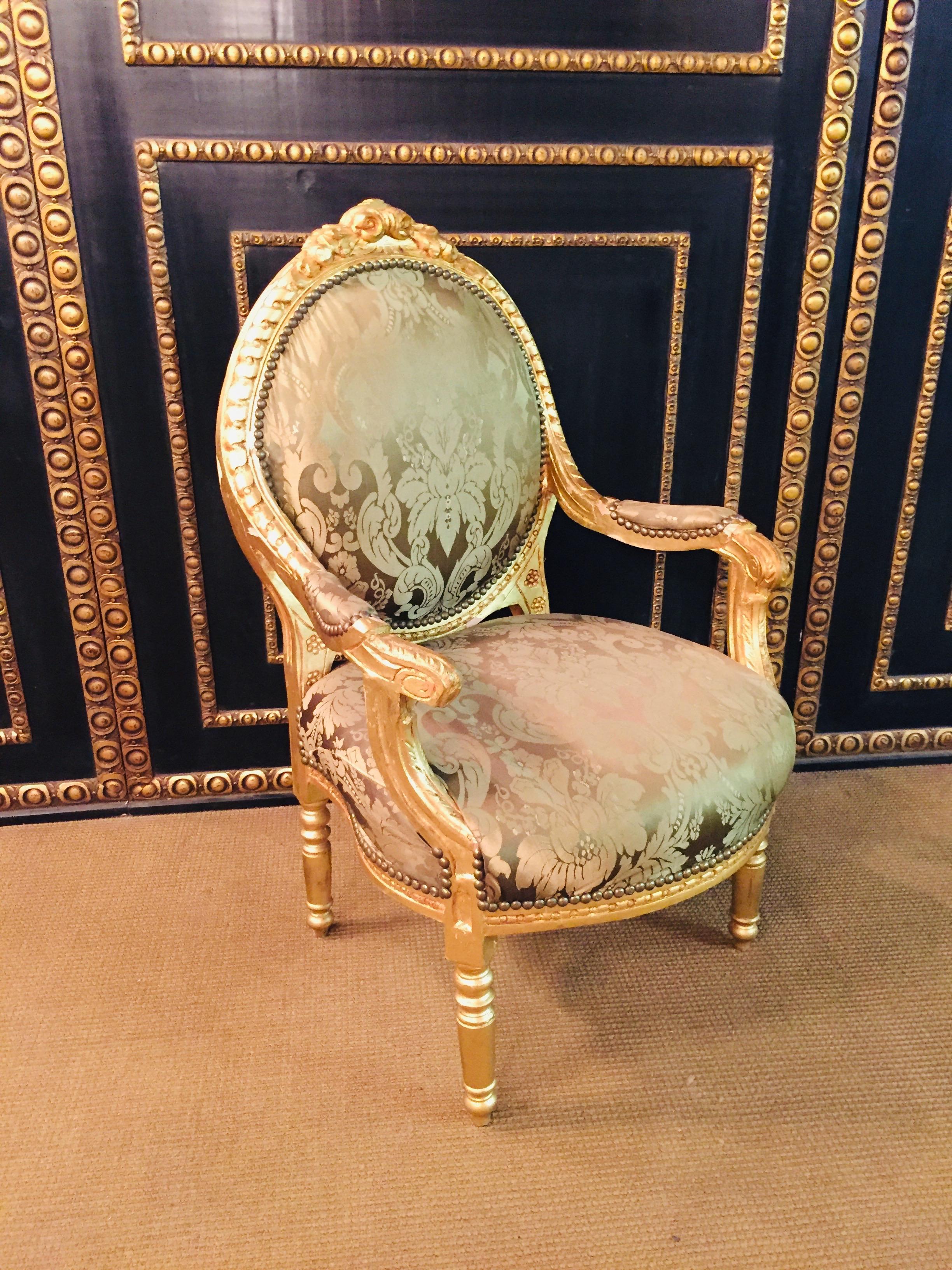 Hand-Carved French Armchair in Louis Seize Style Gilded