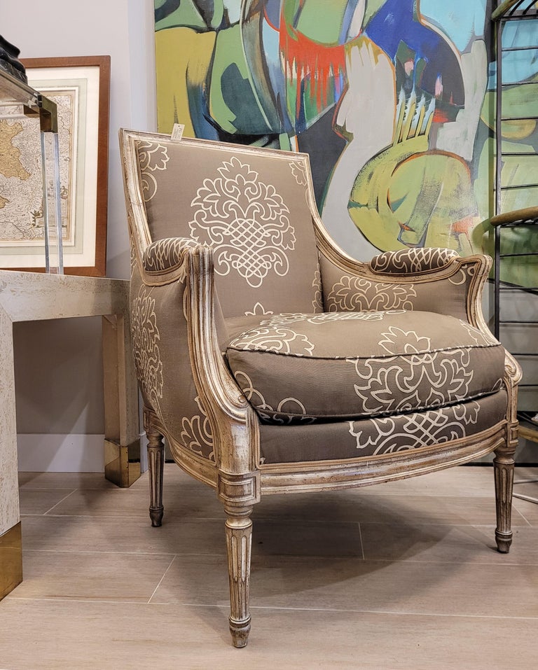 French Armchair off White by Roche Bobois, Kenzo Fabric For Sale at 1stDibs