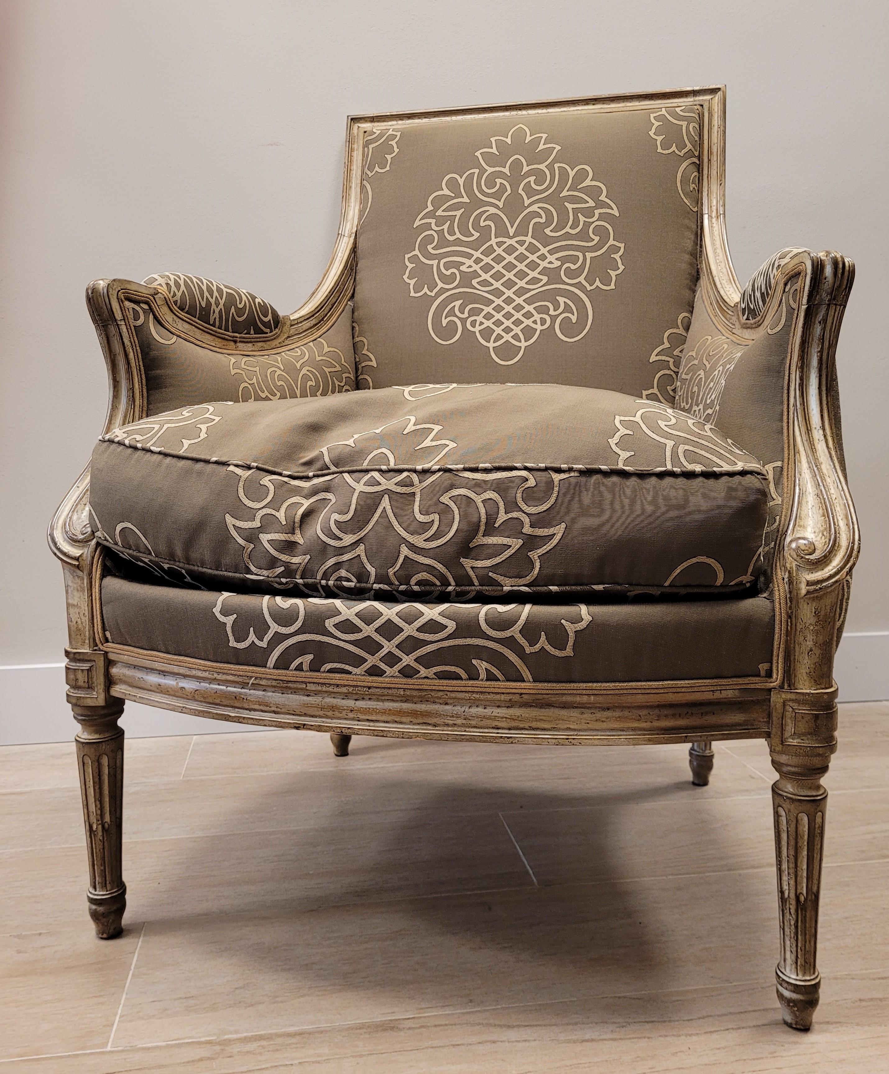 Hand-Crafted French Armchair off White by Roche Bobois, Kenzo Fabric