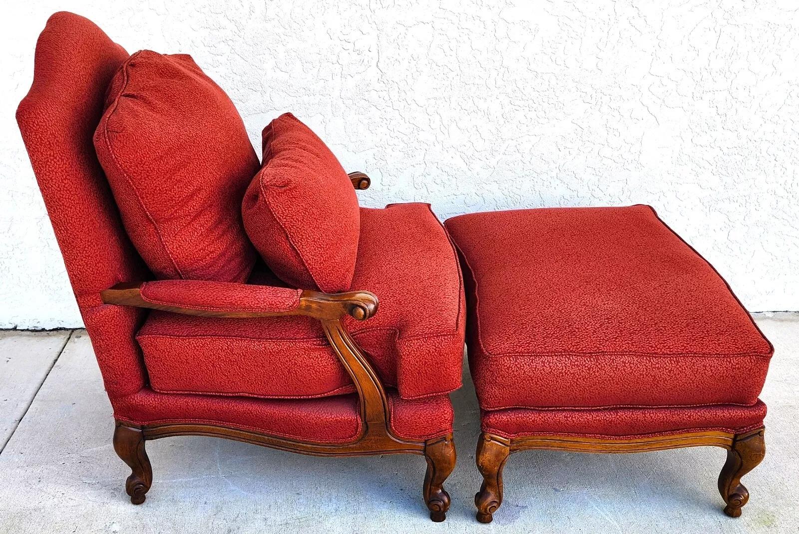 French Provincial French Armchair & Ottoman For Sale