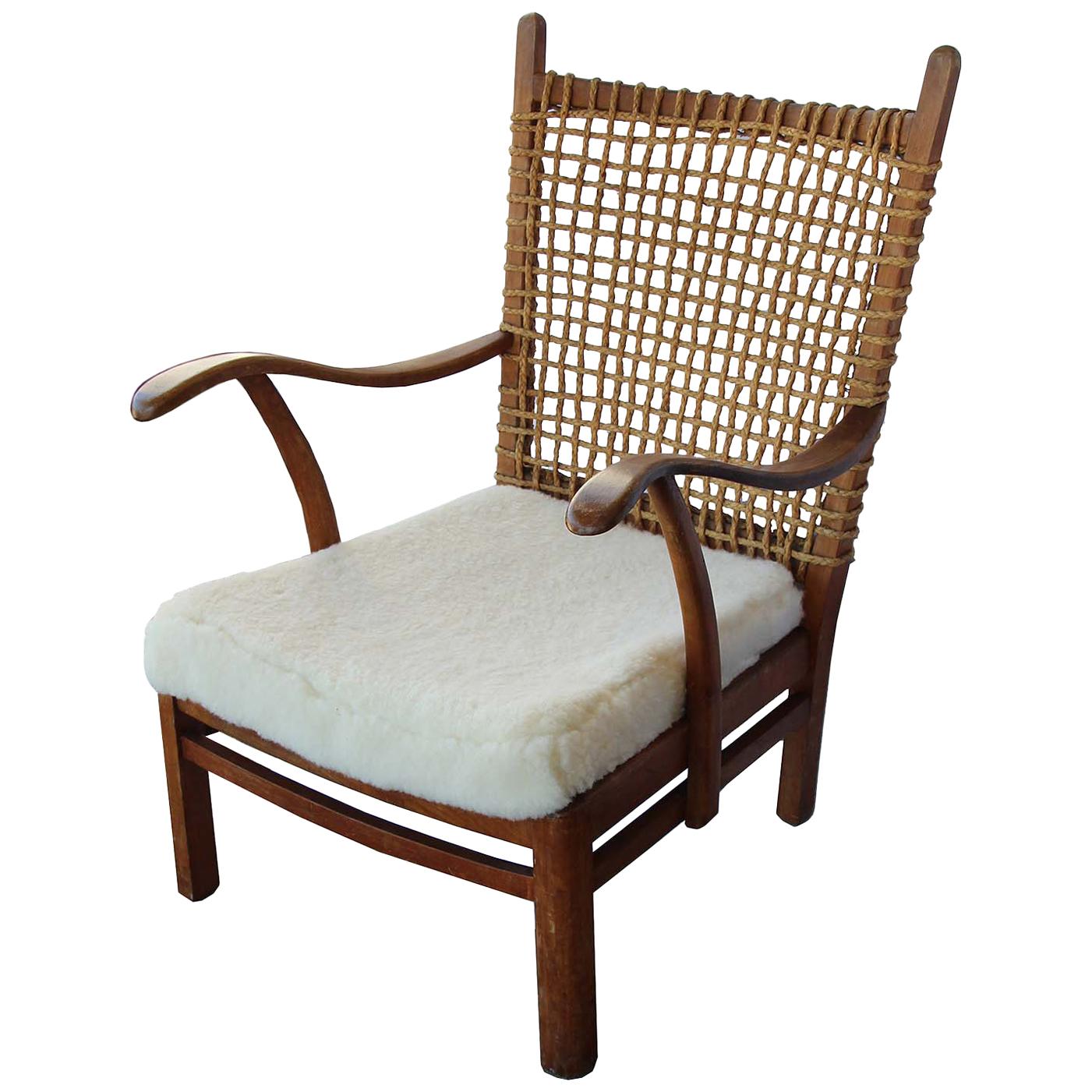 French Armchair Rope Back, Lambskin Seat