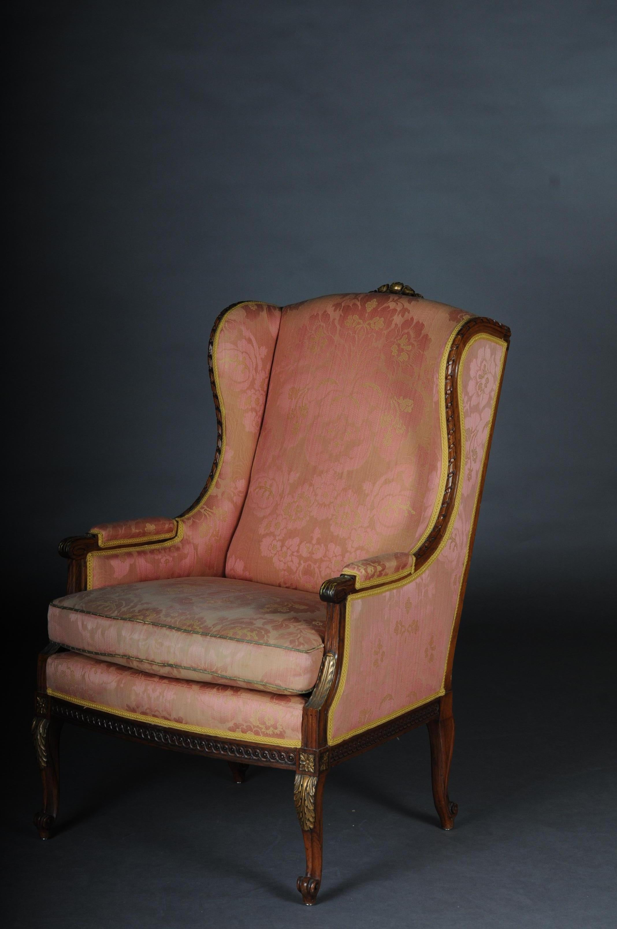 Französischer Sessel Gepolsterter Sessel, um 1900 (Handgeschnitzt)