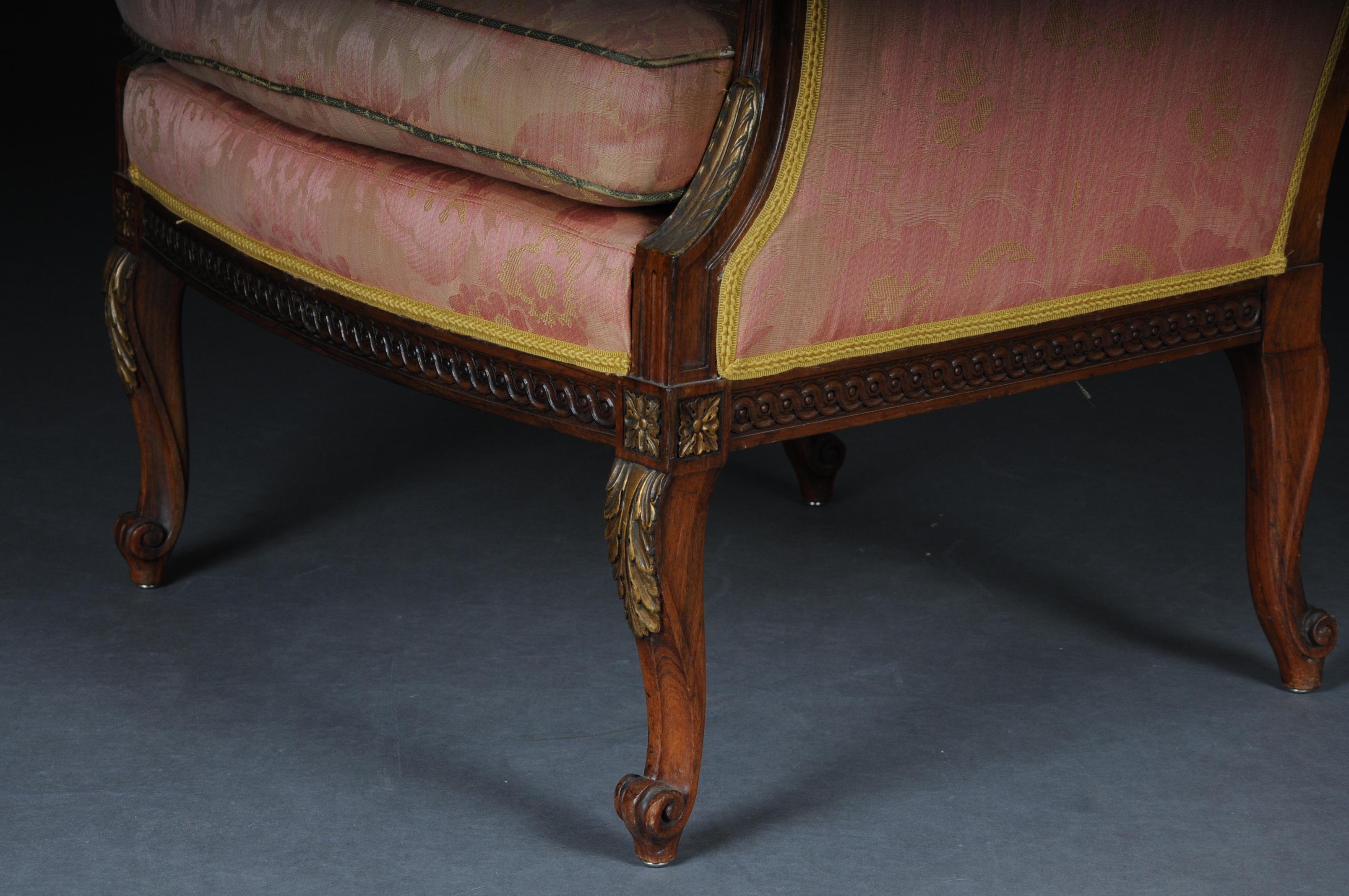 Hand-Carved French Armchair Upholstered Armchair, circa 1900