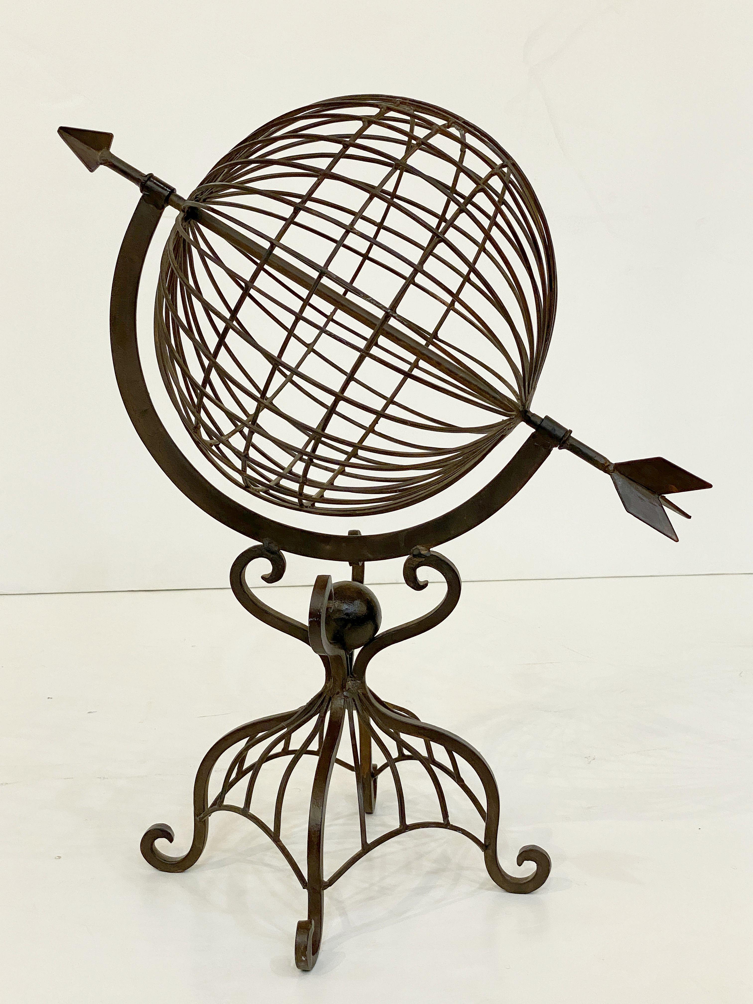French Armillary Sphere on Stand or Garden Ornament of Wrought Iron For Sale 11