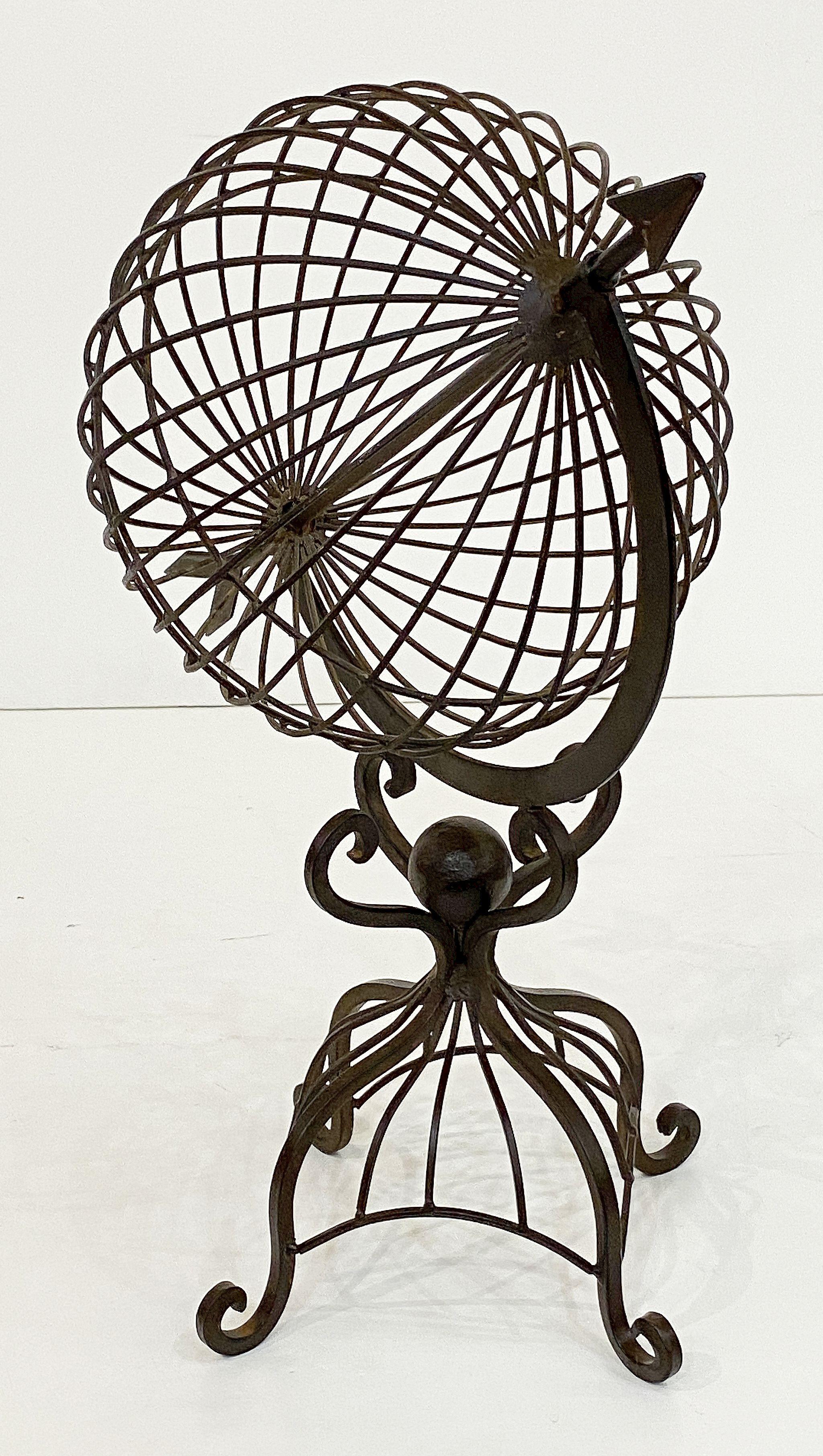 French Armillary Sphere on Stand or Garden Ornament of Wrought Iron For Sale 4