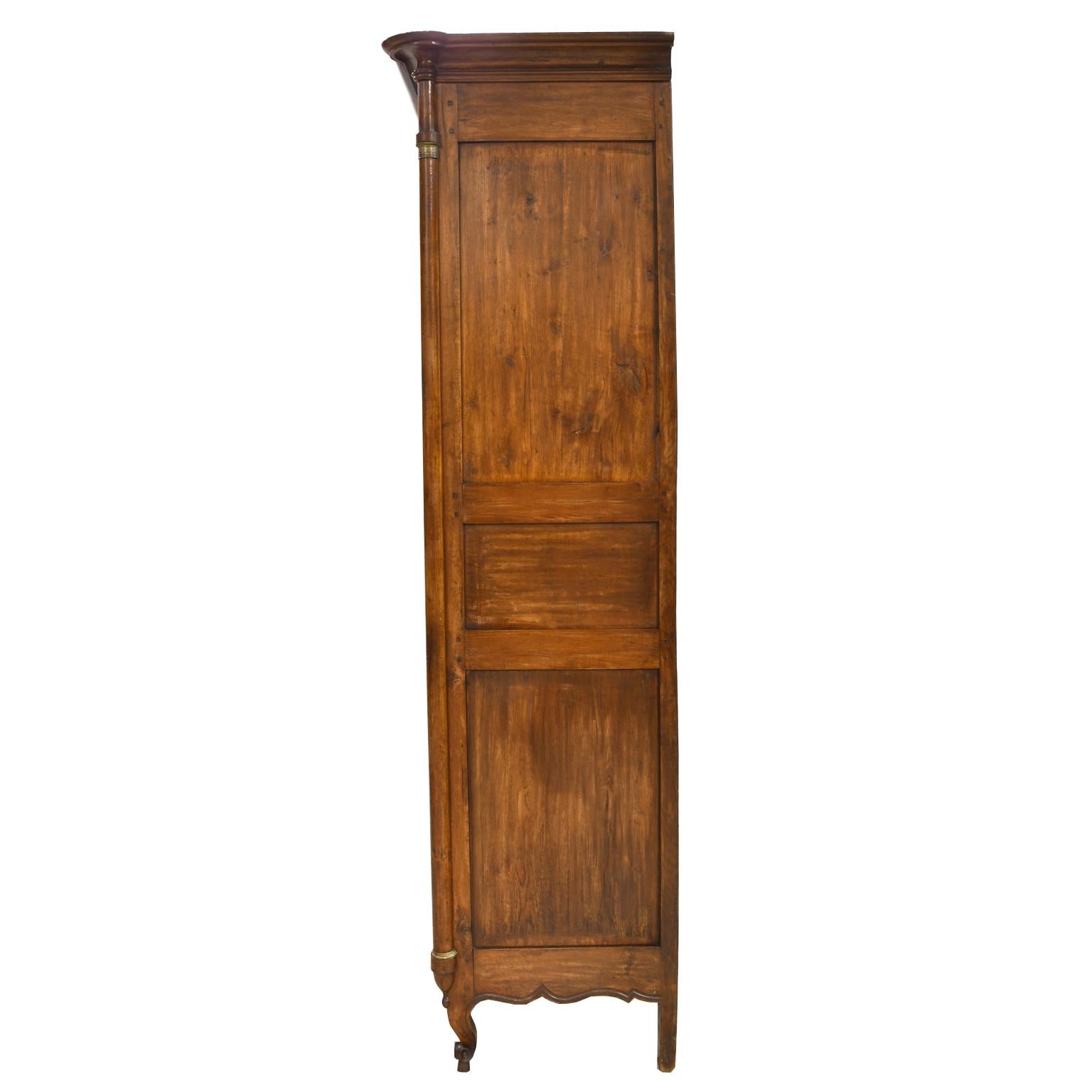 Polished Antique 18th Century French Empire Armoire in Oak with Interior Storage Drawers