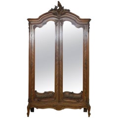 French Armoire late 19th Century Louis Mirror Door Wardrobe