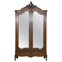 French Armoire Late 19th Century Louis Mirror Door Wardrobe