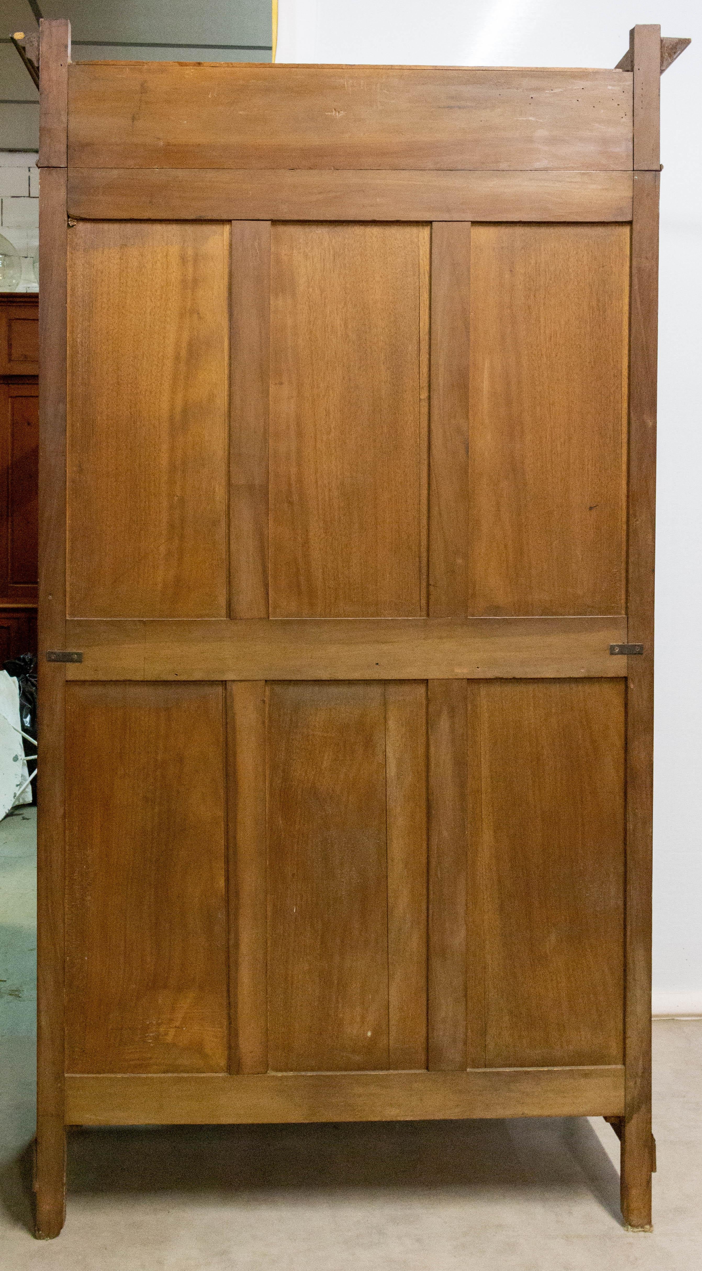 French Armoire Mirror Doors Cherrywood Wardrobe, 1920 In Good Condition In Labrit, Landes