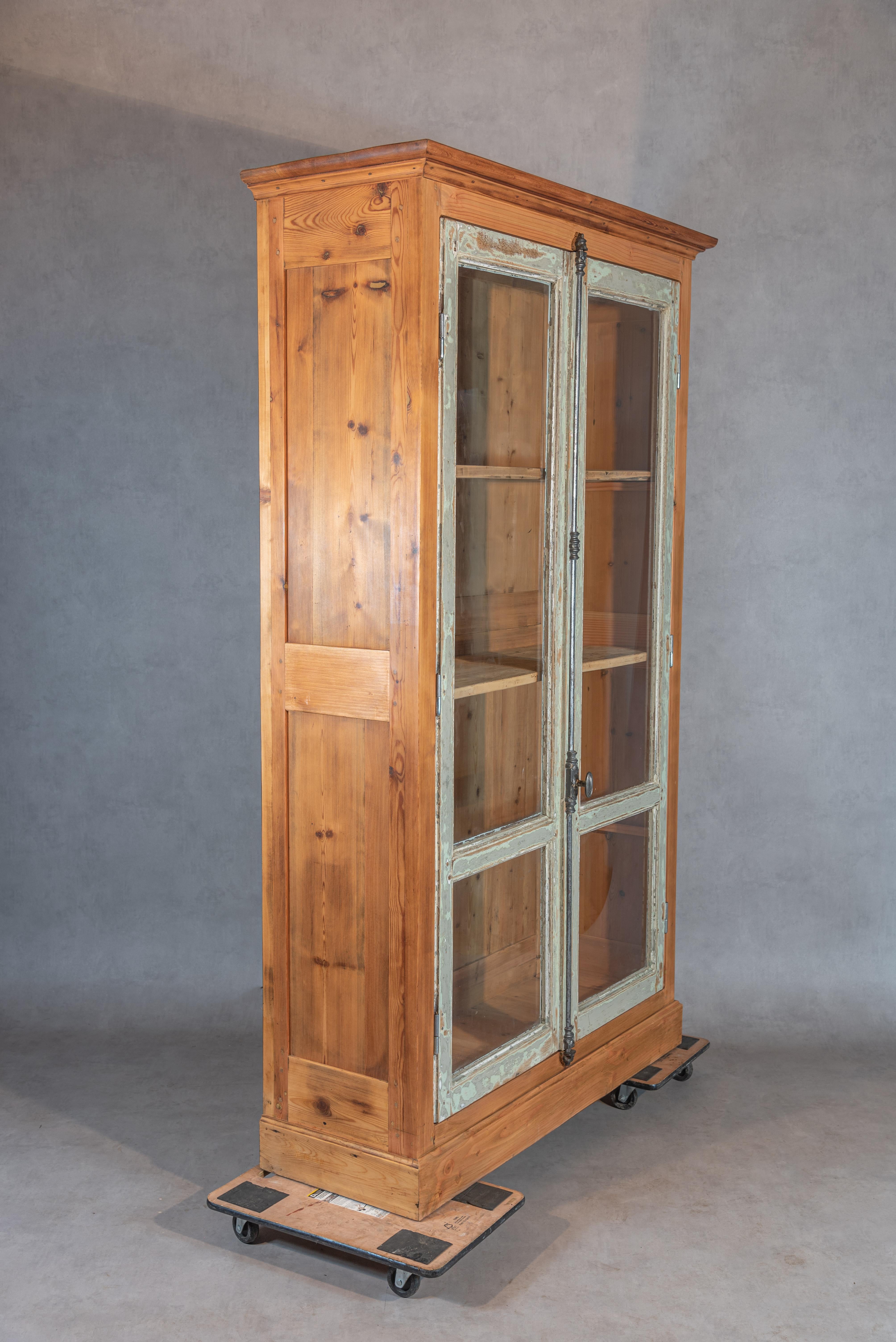 Hand-Crafted French Pine Armoire Vitrine