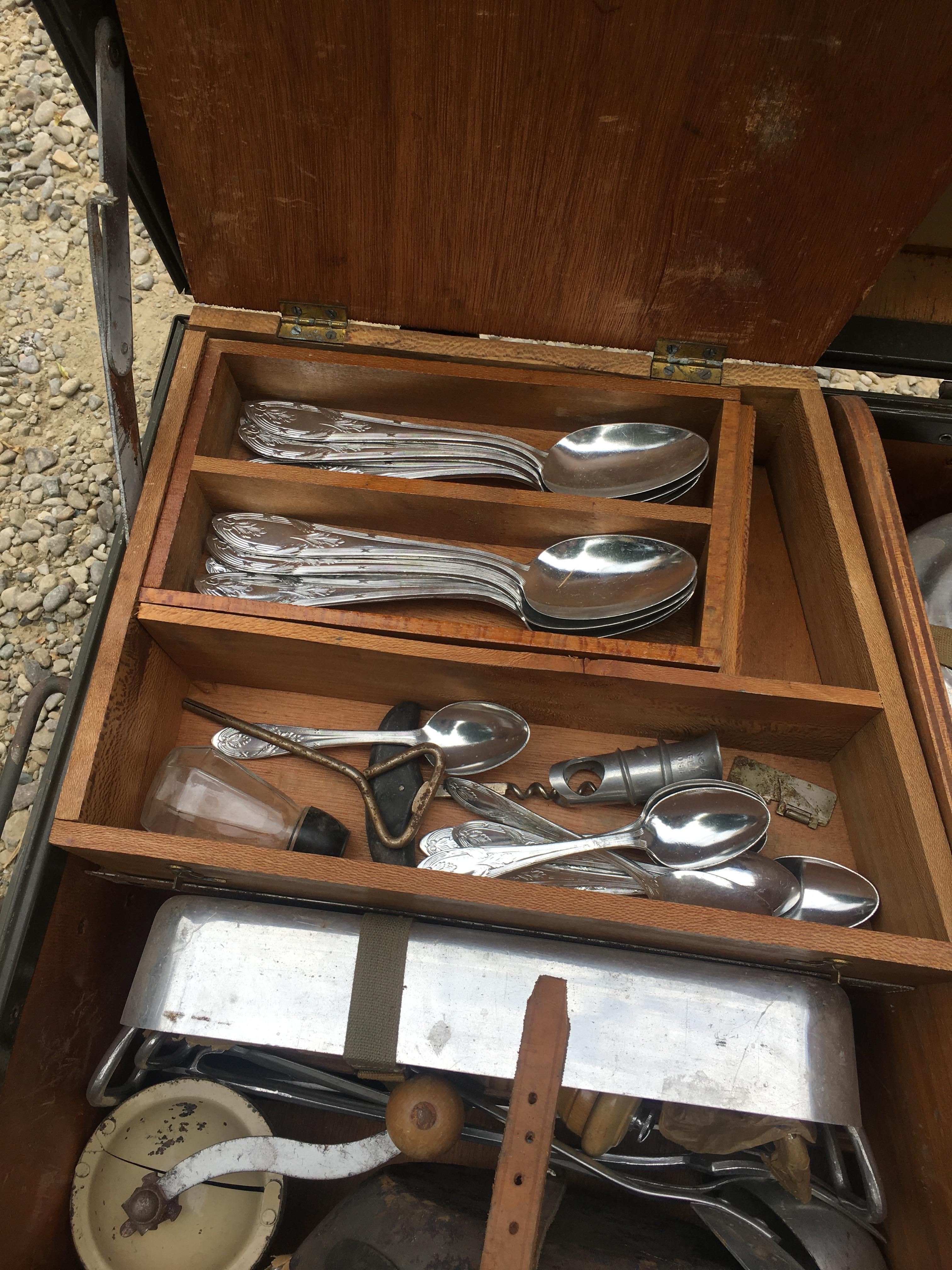 Metal French Army Trunk Provided with Cooking Equipment from 1950s For Sale