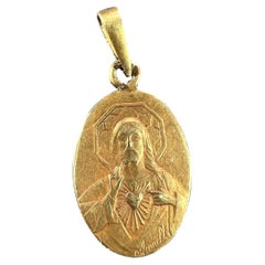 Colgante Medalla Arnault Francesa Virgen con el Niño Sagrado Corazón Oro Amarillo 18K