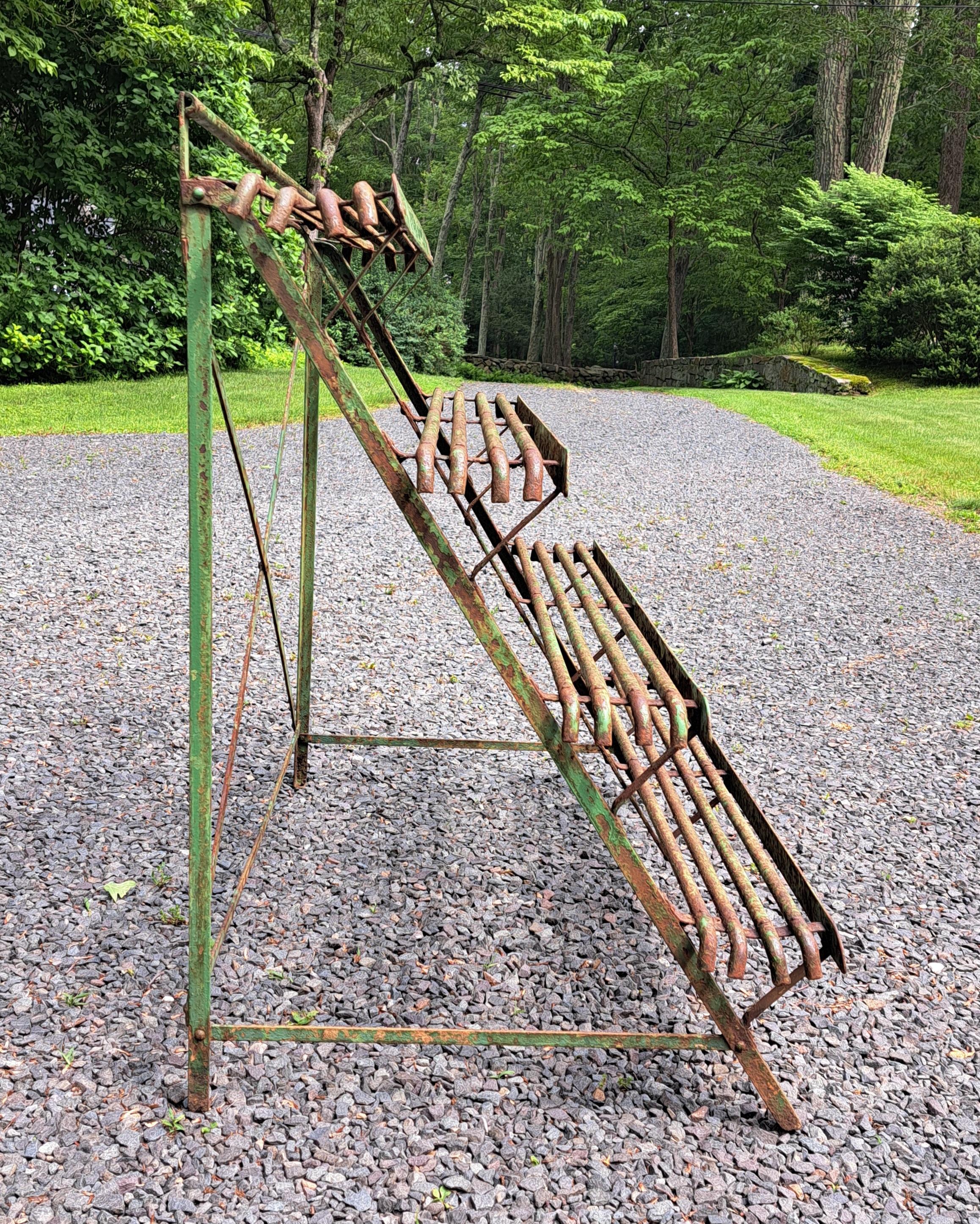 French Arras 4 Shelf Iron Plantstand In Distressed Condition For Sale In Newtown, CT