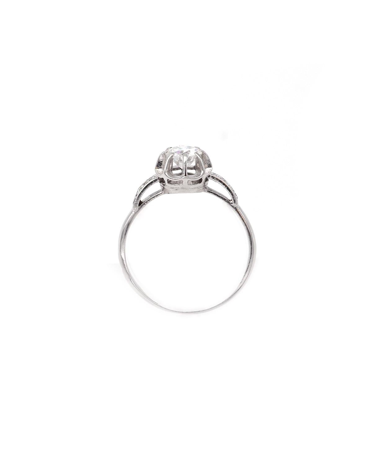 Französischer Art Deco 0,61 ct Diamant Platin Solitär Ring, Platinring, Hochzeit im Angebot 5