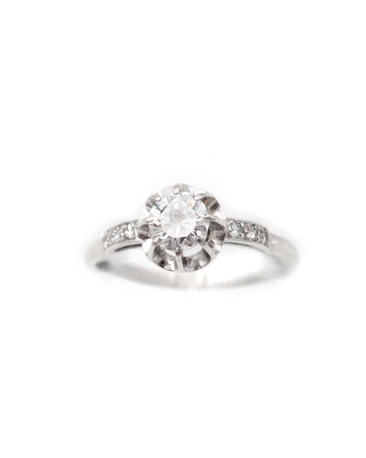 Anello solitario in platino con diamante Art Deco francese da 0,61 carati, anello in platino, matrimonio in vendita 3