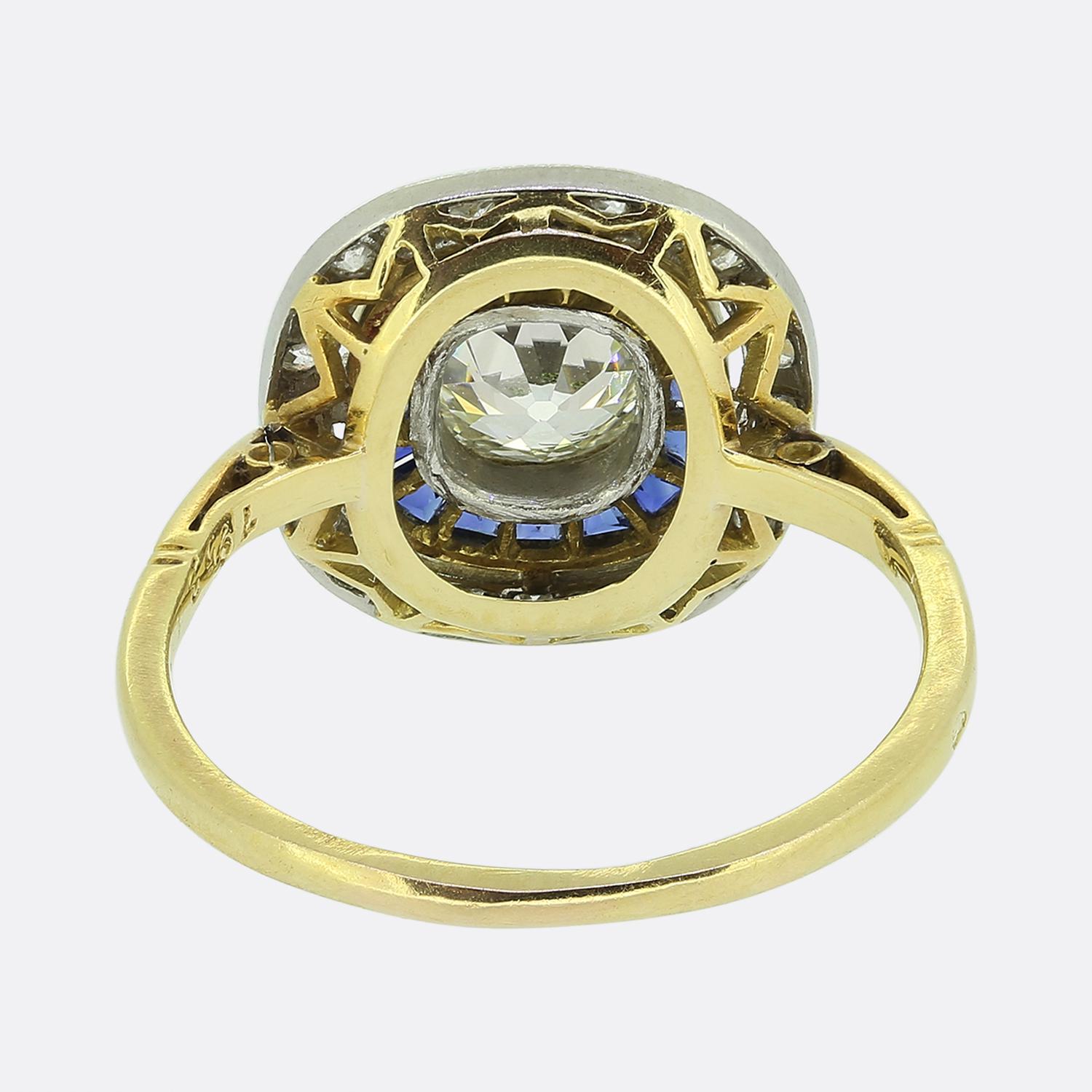 Französischer Art-déco-Ring mit 0,70 Karat Diamant und Saphir im Art déco-Stil im Zustand „Gut“ im Angebot in London, GB