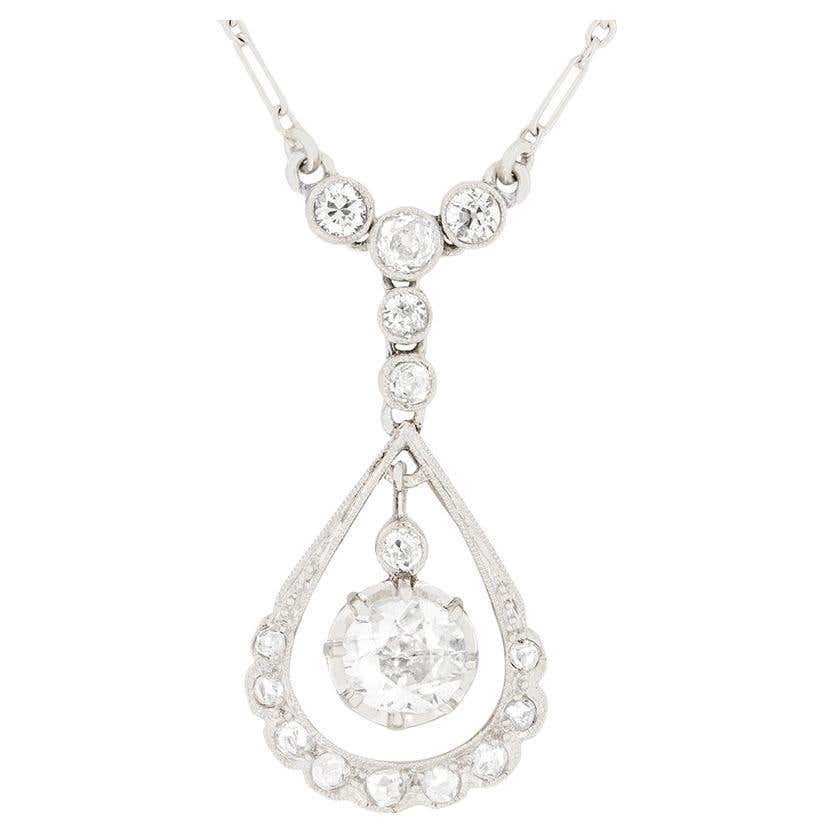 Art Deco Two-Stone Drop Diamond Necklace, circa 1920s For Sale at ...