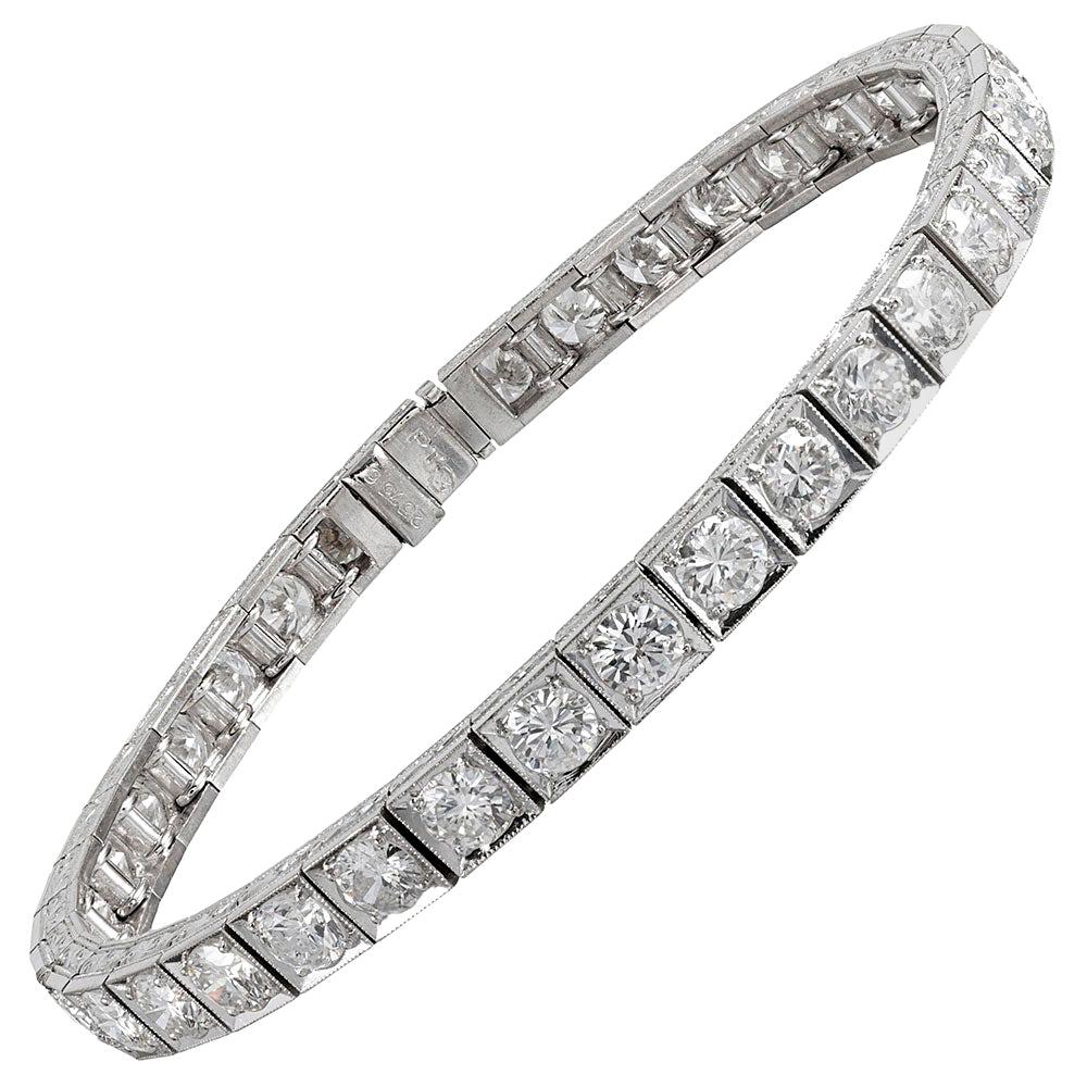 French Art Deco 12 Carat Diamond “Block” Line Bracelet