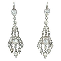 Antique French Art Deco 12.00 Carats Diamond Platinum 18K White Gold Chandelier Earrings