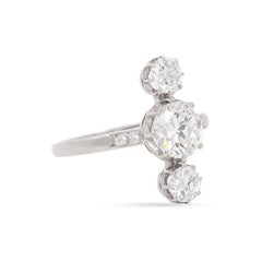 French Art Deco 1.22 Carat GIA Certified Transitional Cut Diamond 3-Stone Ring