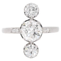 French Art Deco 1.22 Carat GIA Certified Transitional Cut Diamond 3-Stone Ring