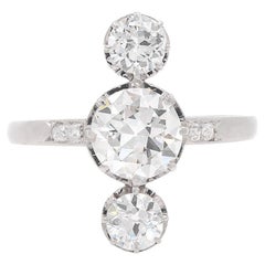 Diamantring mit 3 Steinen im Übergangsschliff, GIA-zertifiziert, Art déco, 1,22 Karat