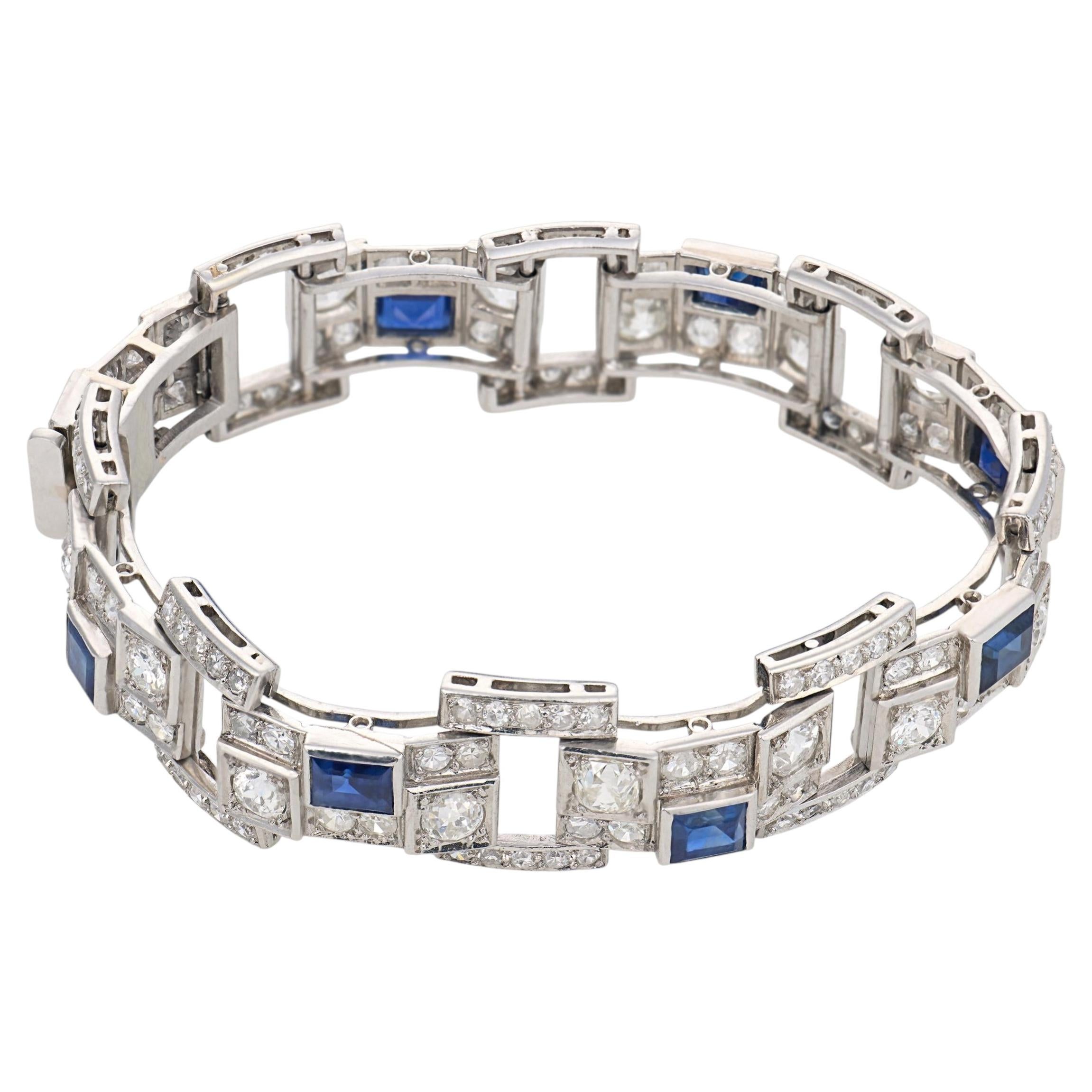 Französisches Art-Déco-Armband mit 12,30 Karat Saphir und Diamant aus Platin