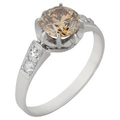 French Art Deco 1.31 carat fancy brown diamond platinum engagement ring