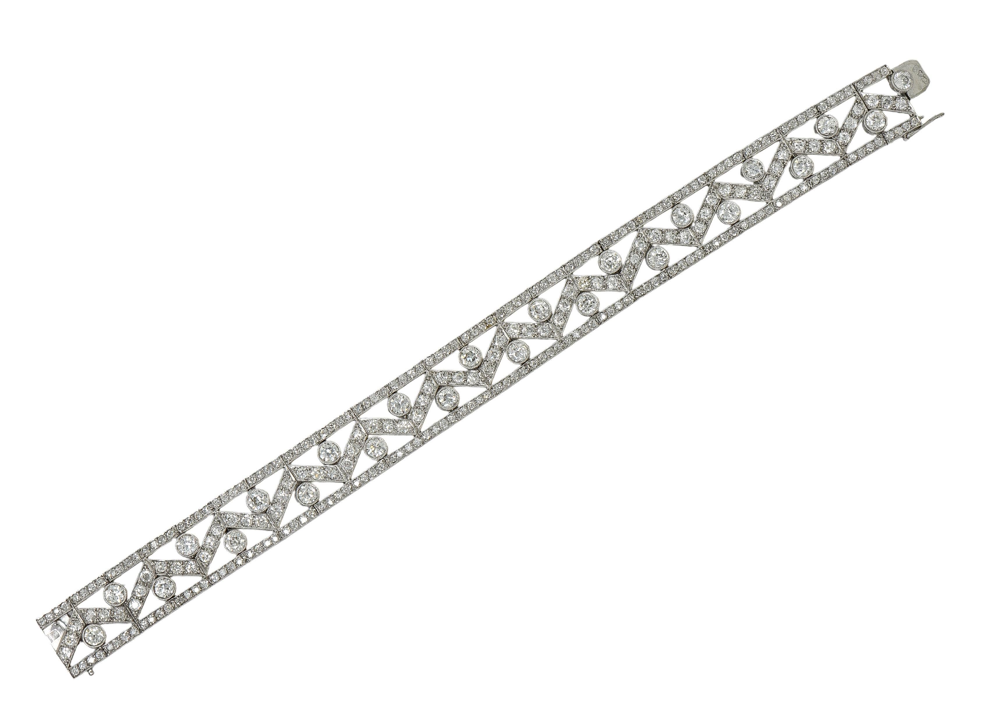 Französisch Art Deco 13,92 CTW Diamant Platin Antike Geometrische Linie Armband (Art déco) im Angebot