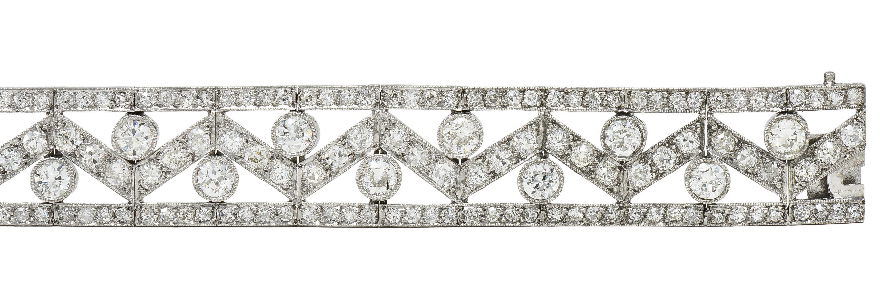Französisch Art Deco 13,92 CTW Diamant Platin Antike Geometrische Linie Armband im Zustand „Hervorragend“ im Angebot in Philadelphia, PA