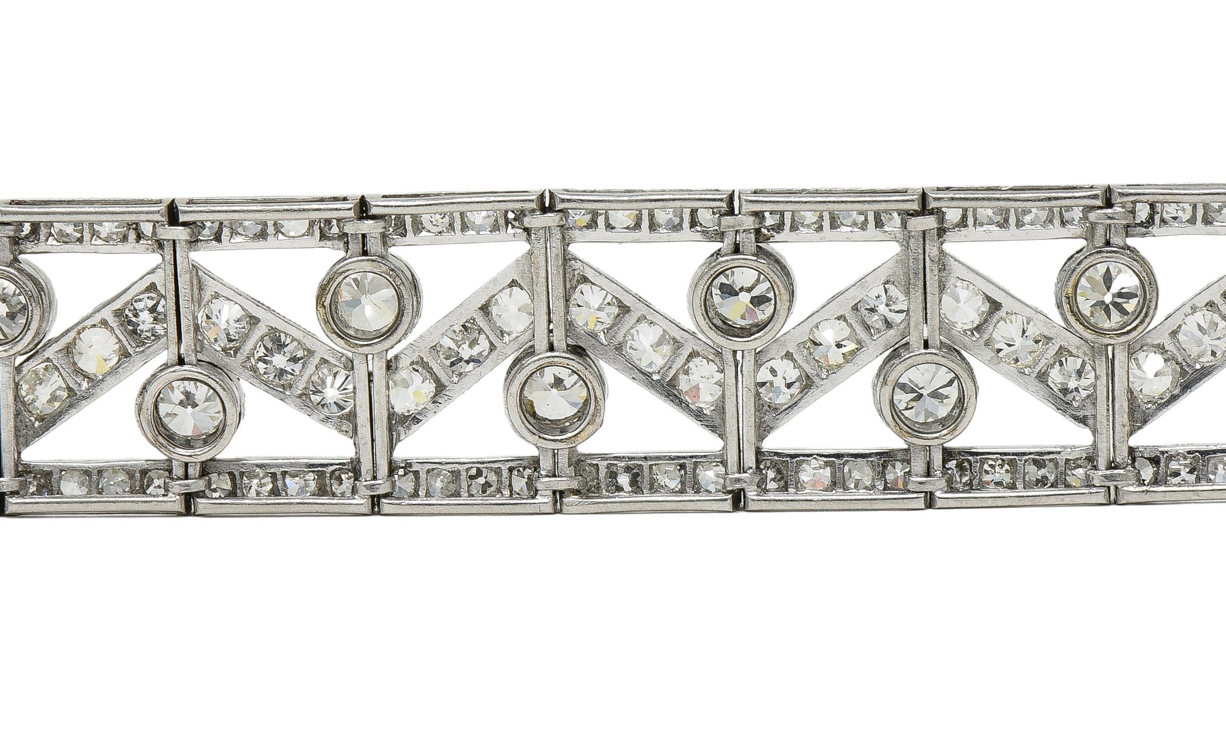Französisch Art Deco 13,92 CTW Diamant Platin Antike Geometrische Linie Armband im Angebot 1