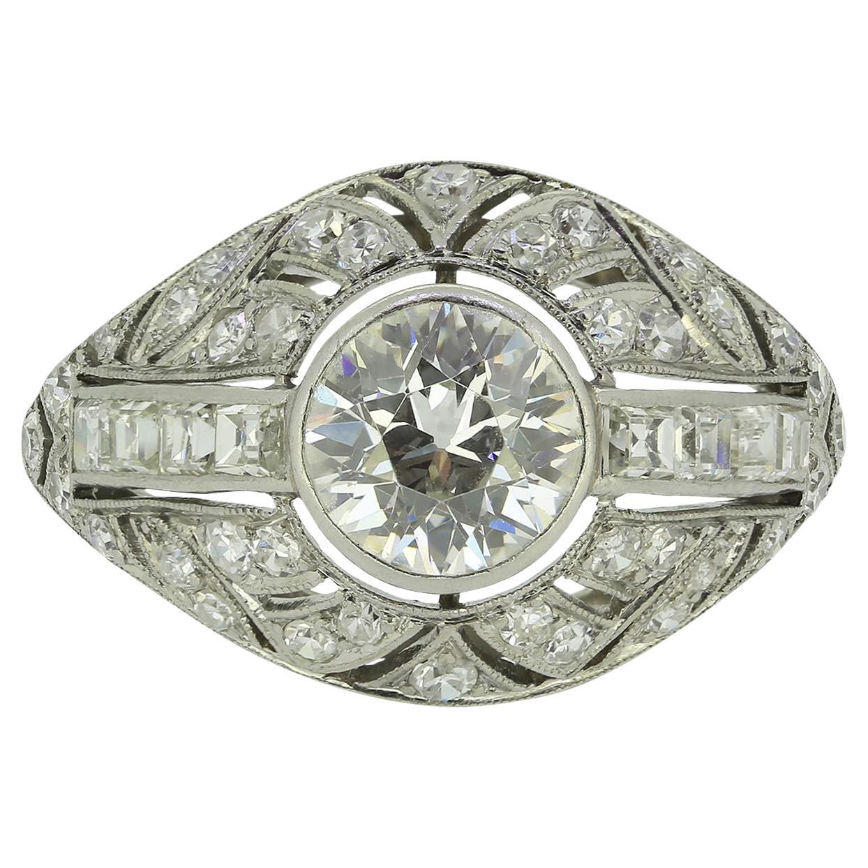 French Art Deco 1.50 Carat Diamond Bombe Ring