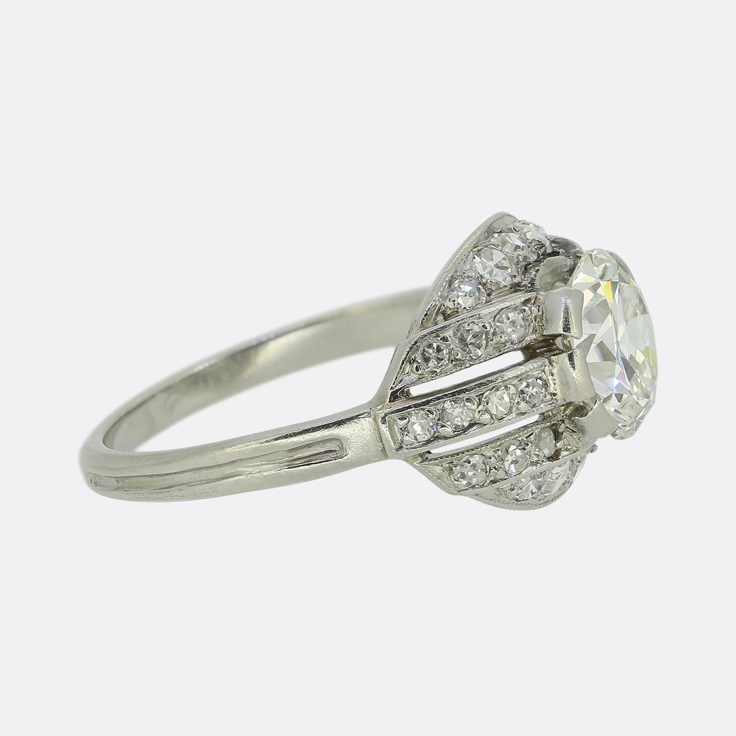 Old European Cut French Art Deco 1.50 Carat Diamond Ring For Sale